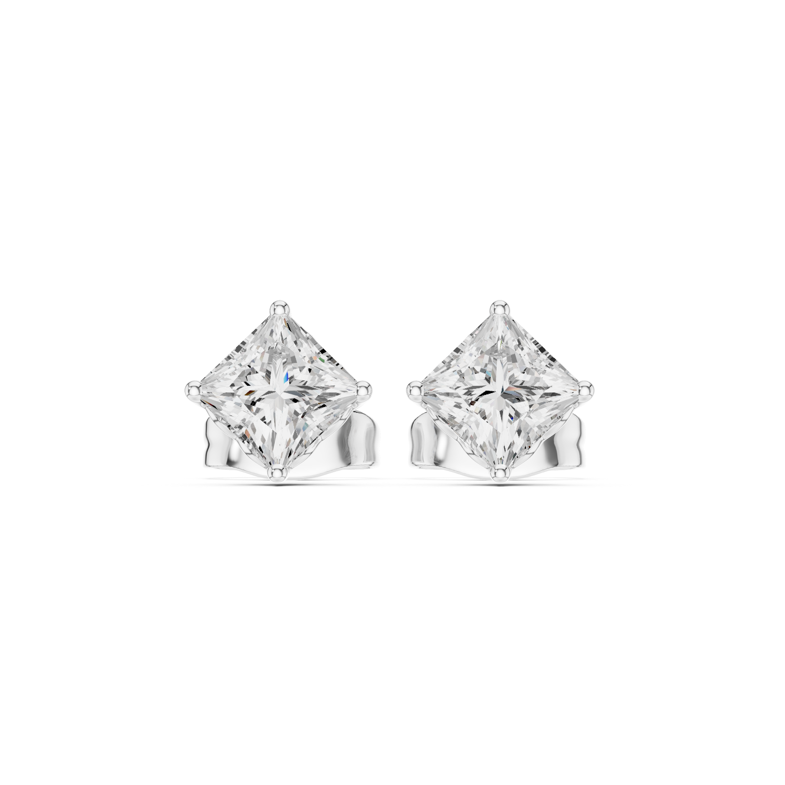 Princess Cut Diamond Solitaire Classic Four Prong Stud Earrings