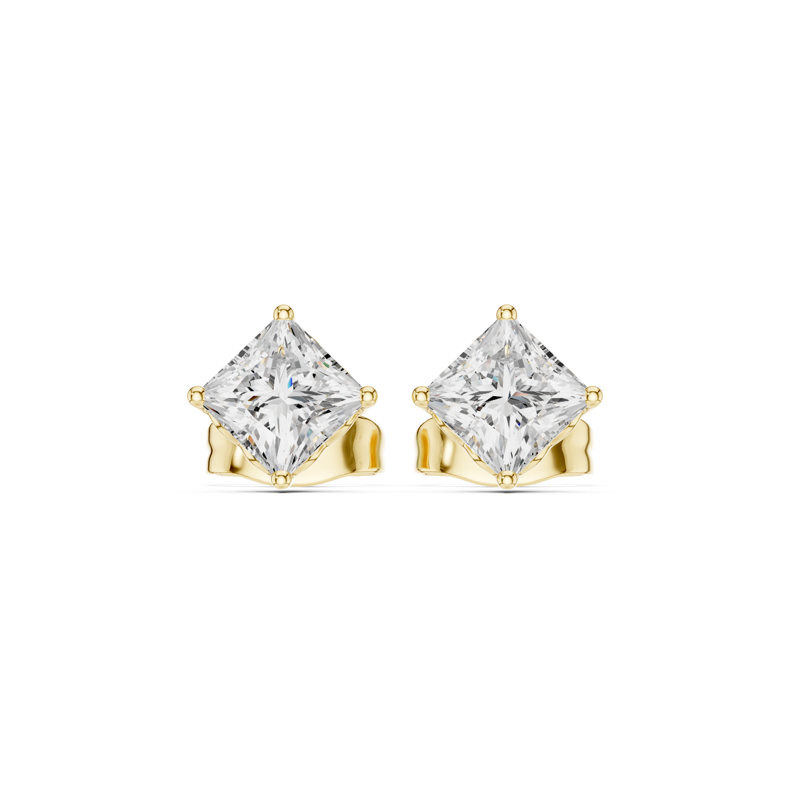 Princess Cut Diamond Solitaire Classic Four Prong Stud Earrings