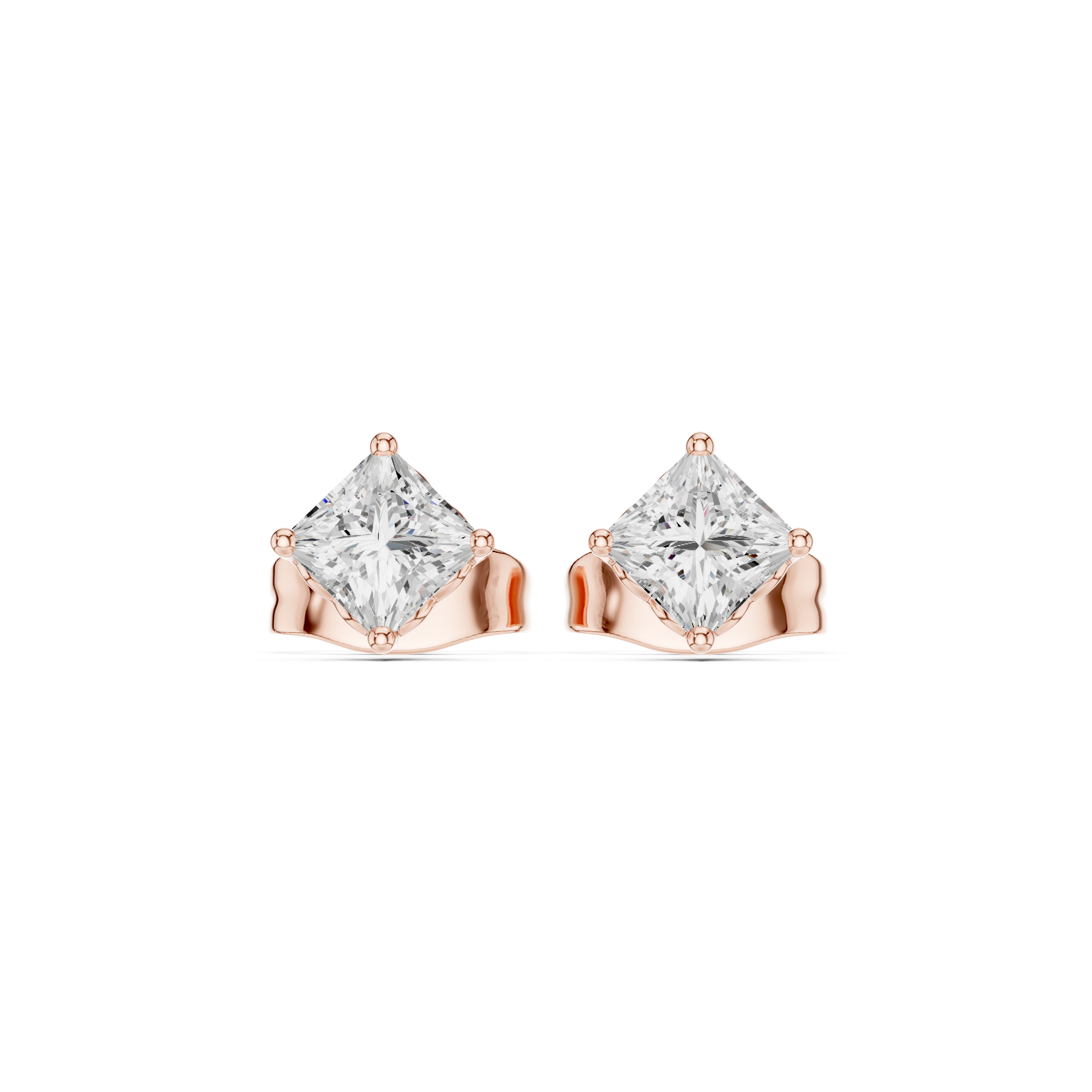Princess Cut Diamond Four Prong Classic Stud Earrings
