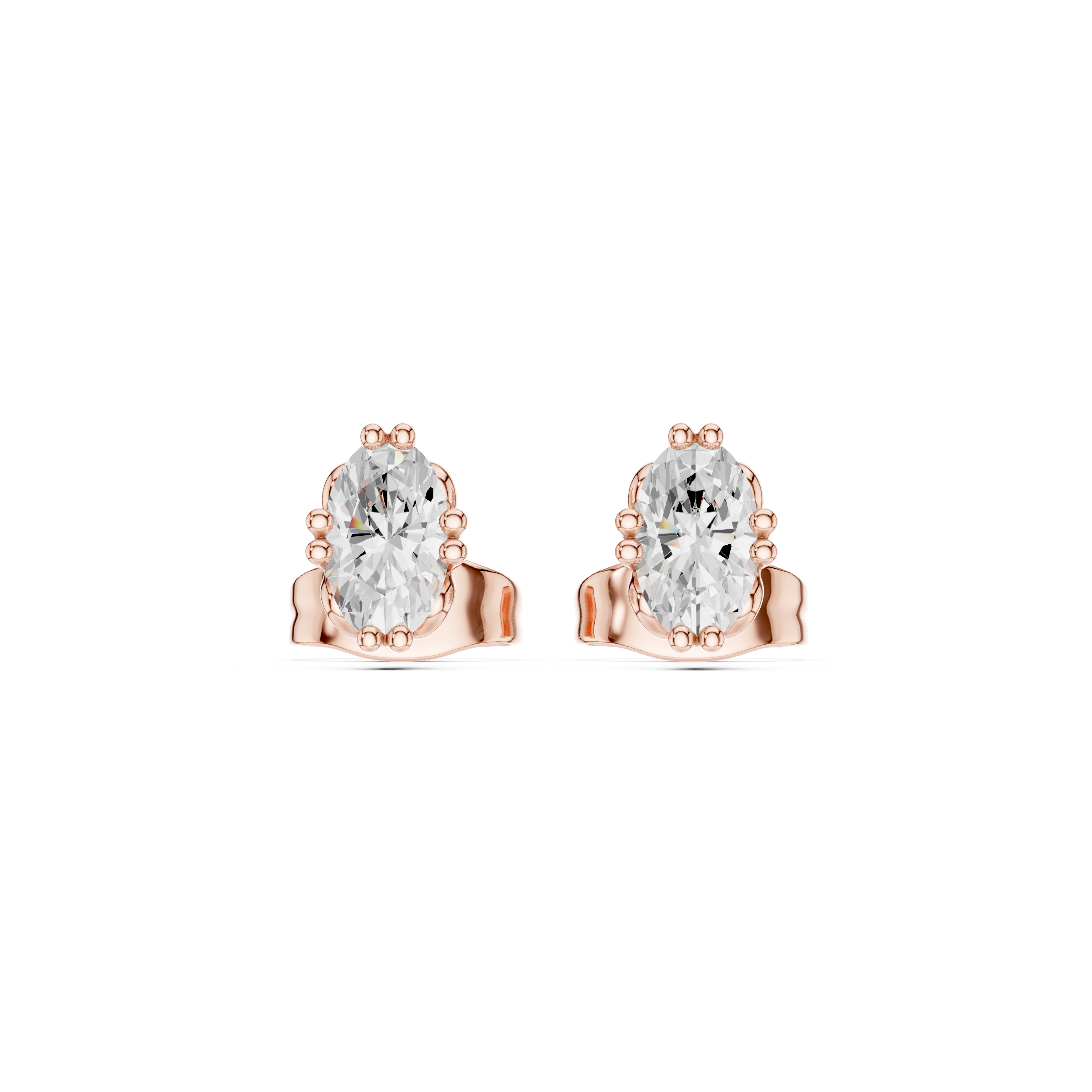 Oval Cut Diamond Solitaire Six Prong Stud Earrings