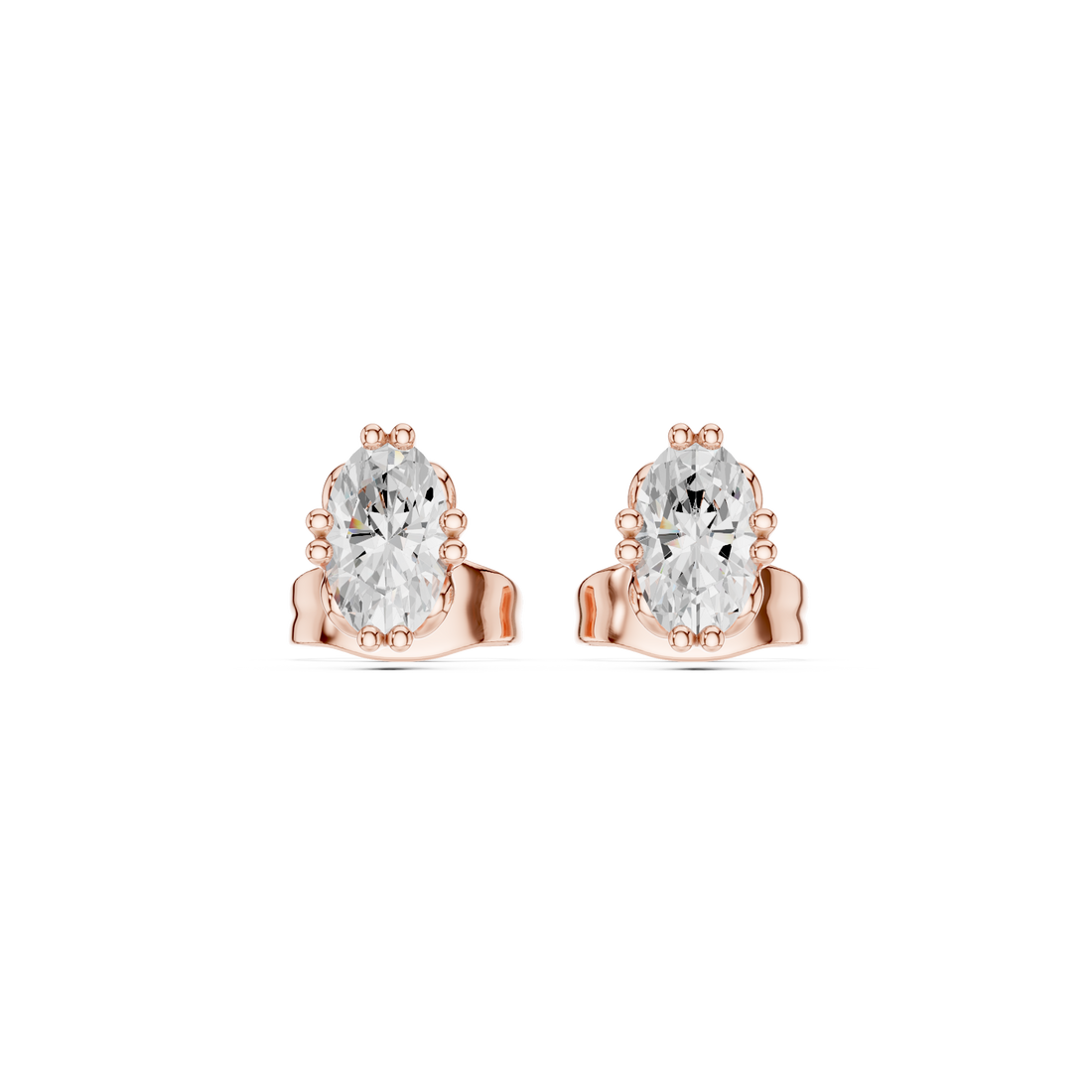 Oval Cut Diamond Solitaire Six Prong Stud Earrings