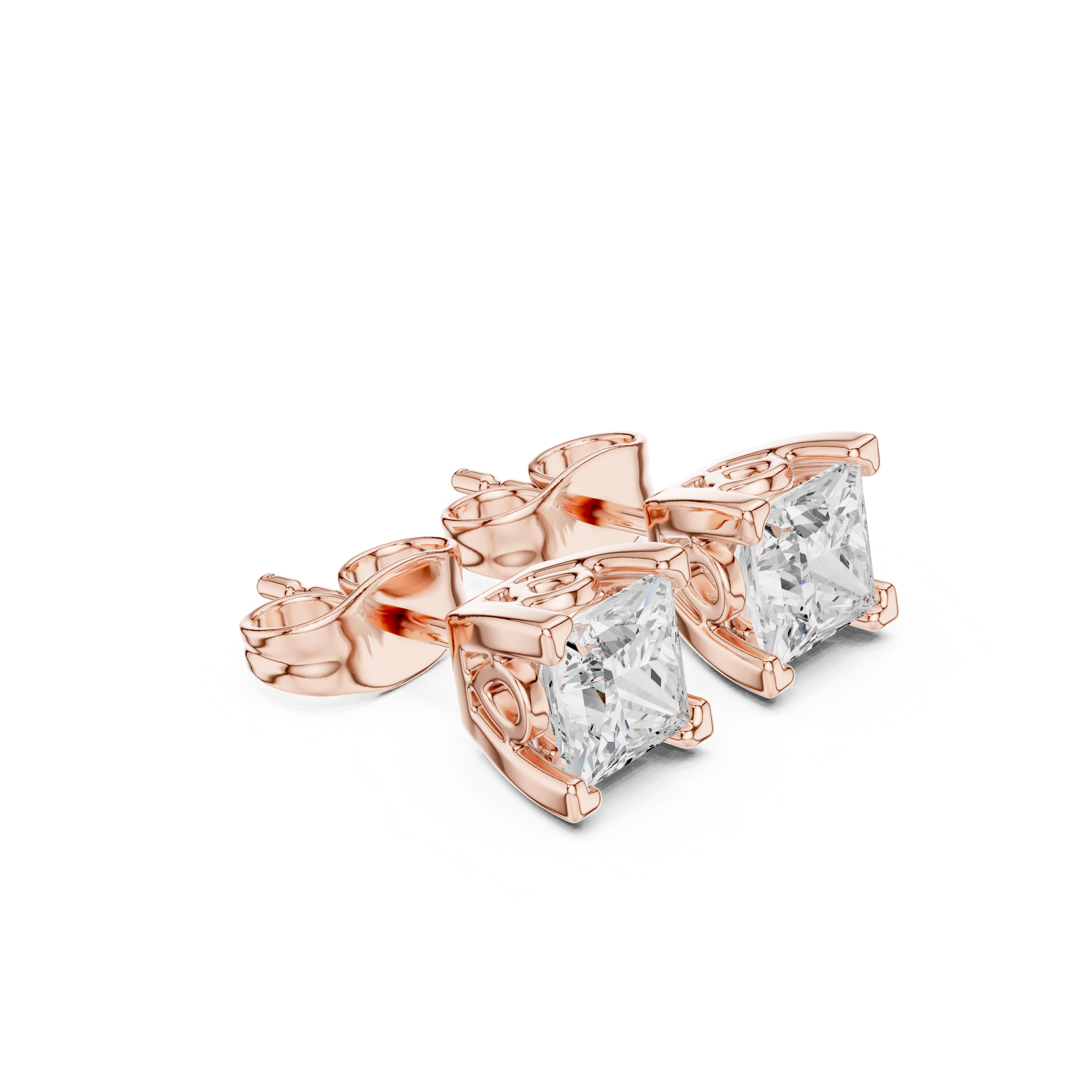 Princess Cut Diamond Solitaire Four Prong Classic Stud Earrings