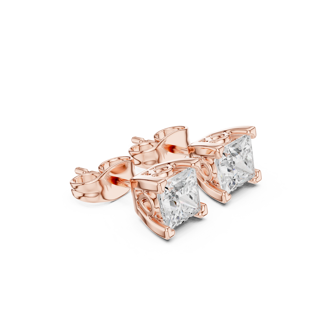 Princess Cut Diamond Solitaire Four Prong Classic Stud Earrings