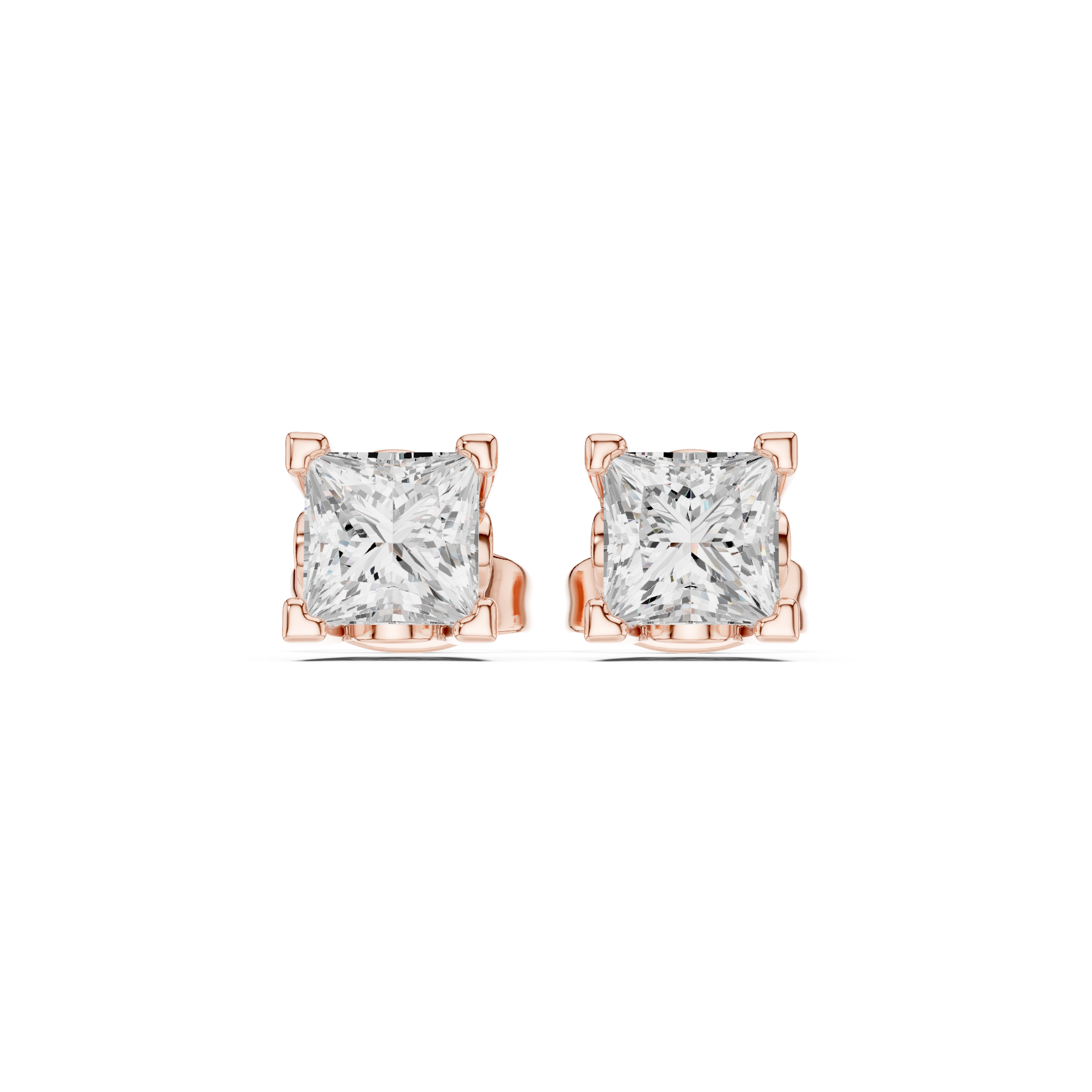 Princess Cut Diamond Solitaire Four Prong Classic Stud Earrings