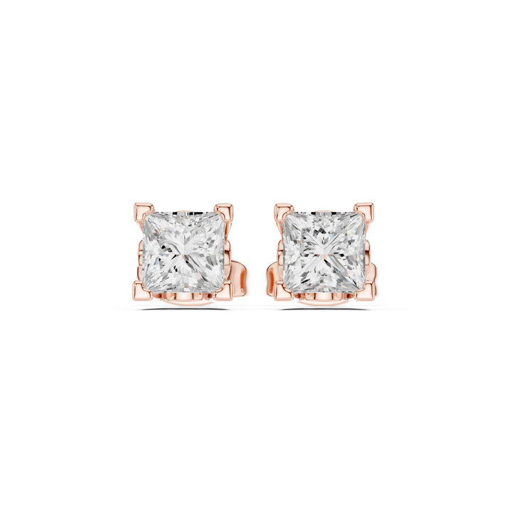 Princess Cut Diamond Solitaire Four Prong Classic Stud Earrings