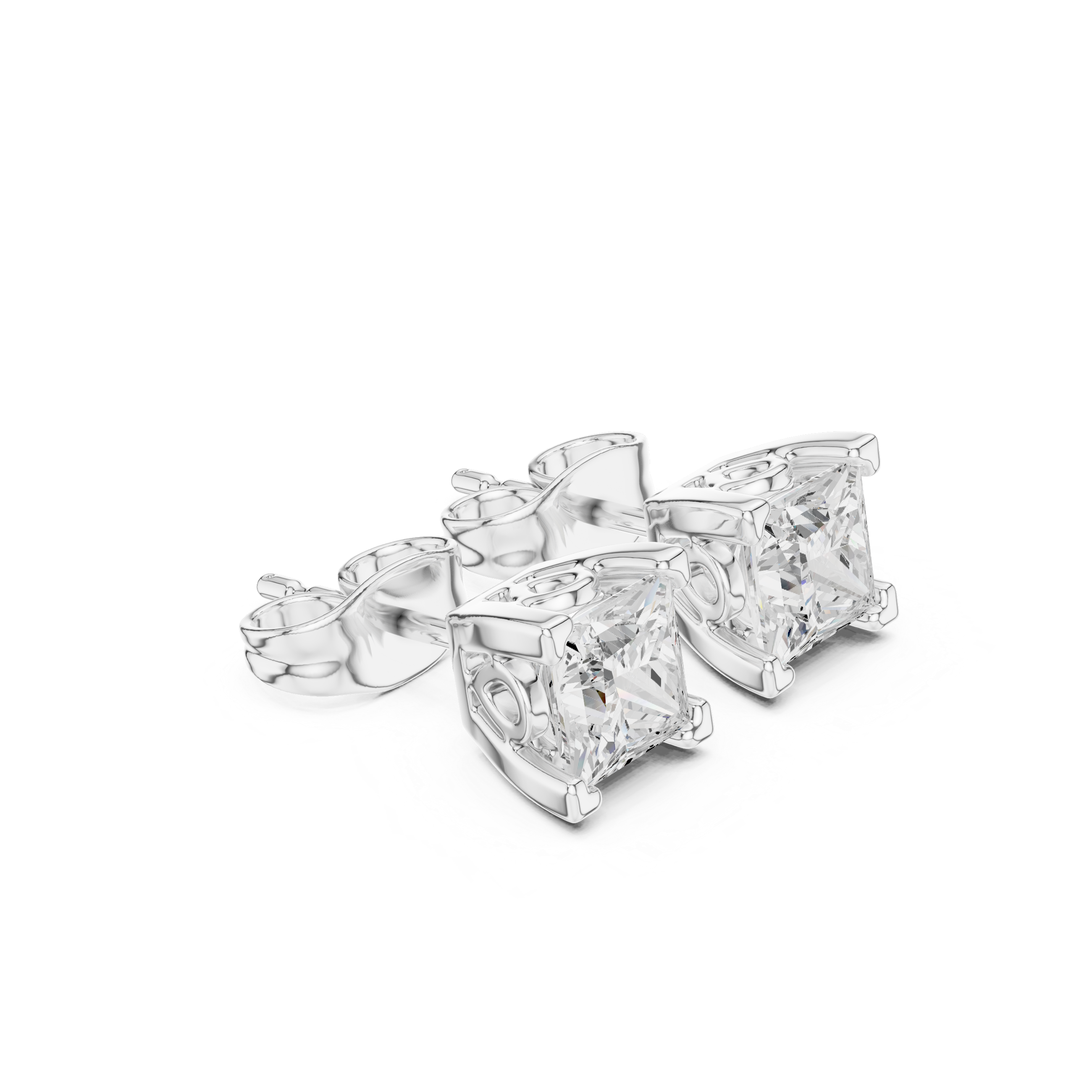 Princess Cut Diamond Solitaire Four Prong Classic Stud Earrings