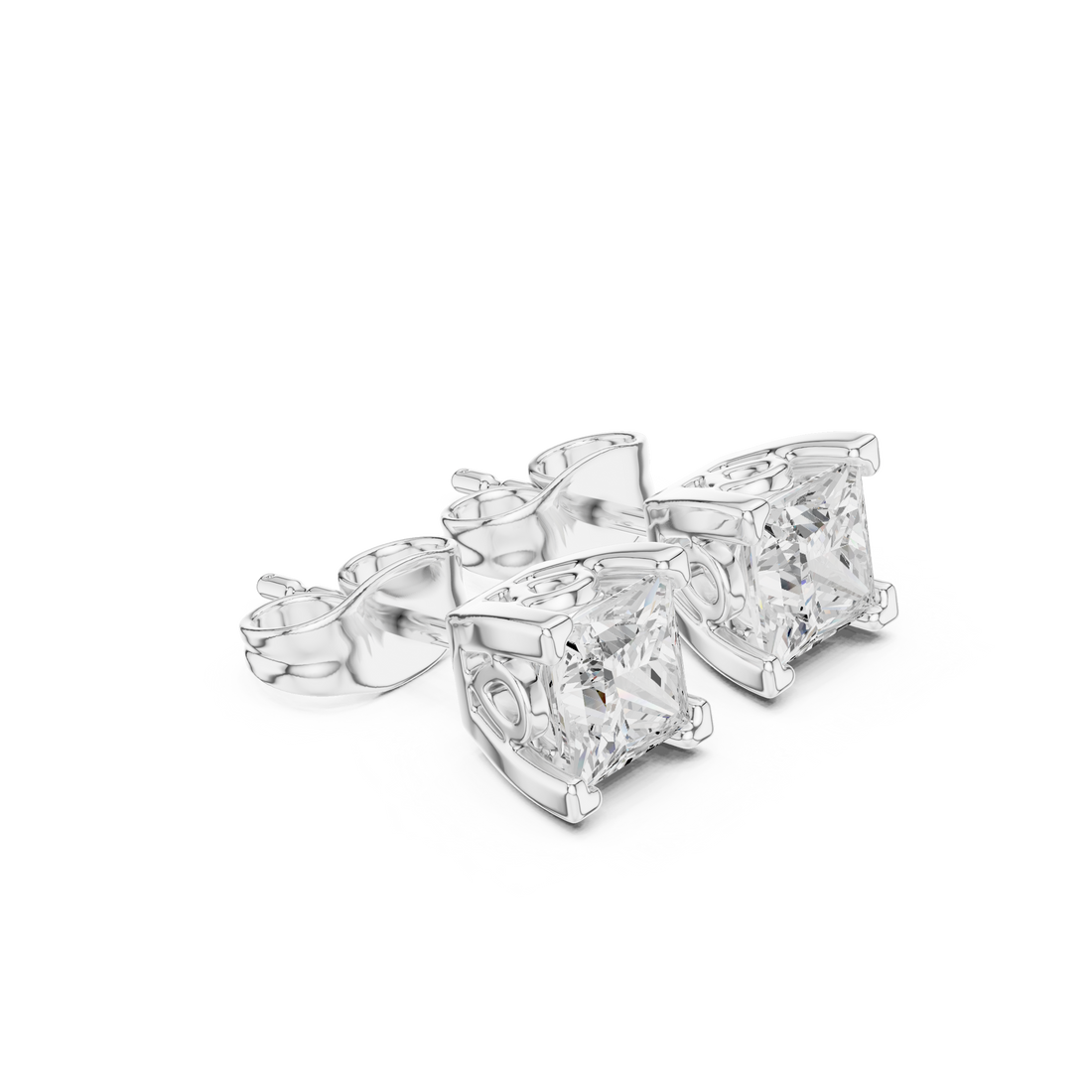 Princess Cut Diamond Solitaire Four Prong Classic Stud Earrings