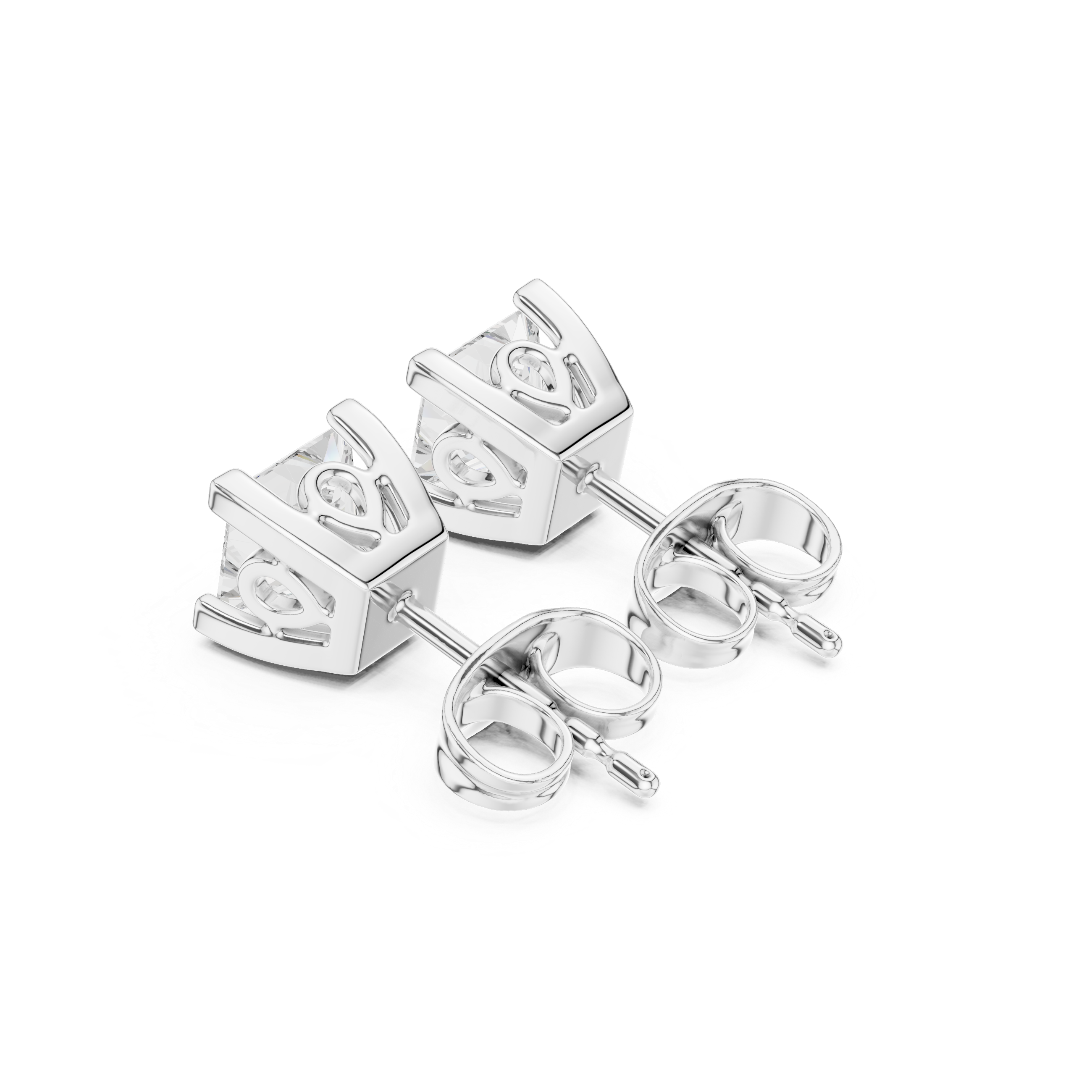 Princess Cut Diamond Solitaire Four Prong Classic Stud Earrings