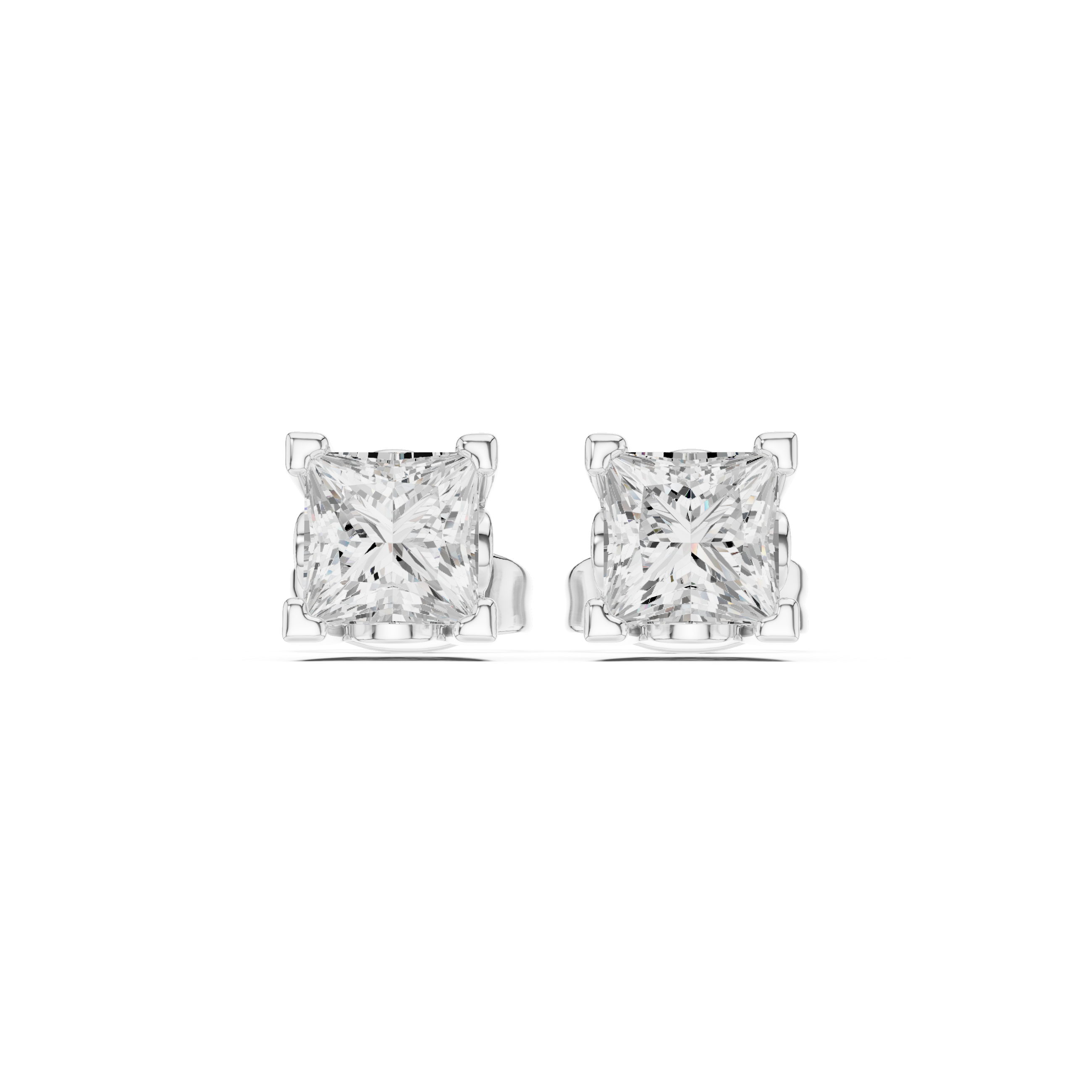 Princess Cut Diamond Solitaire Four Prong Classic Stud Earrings