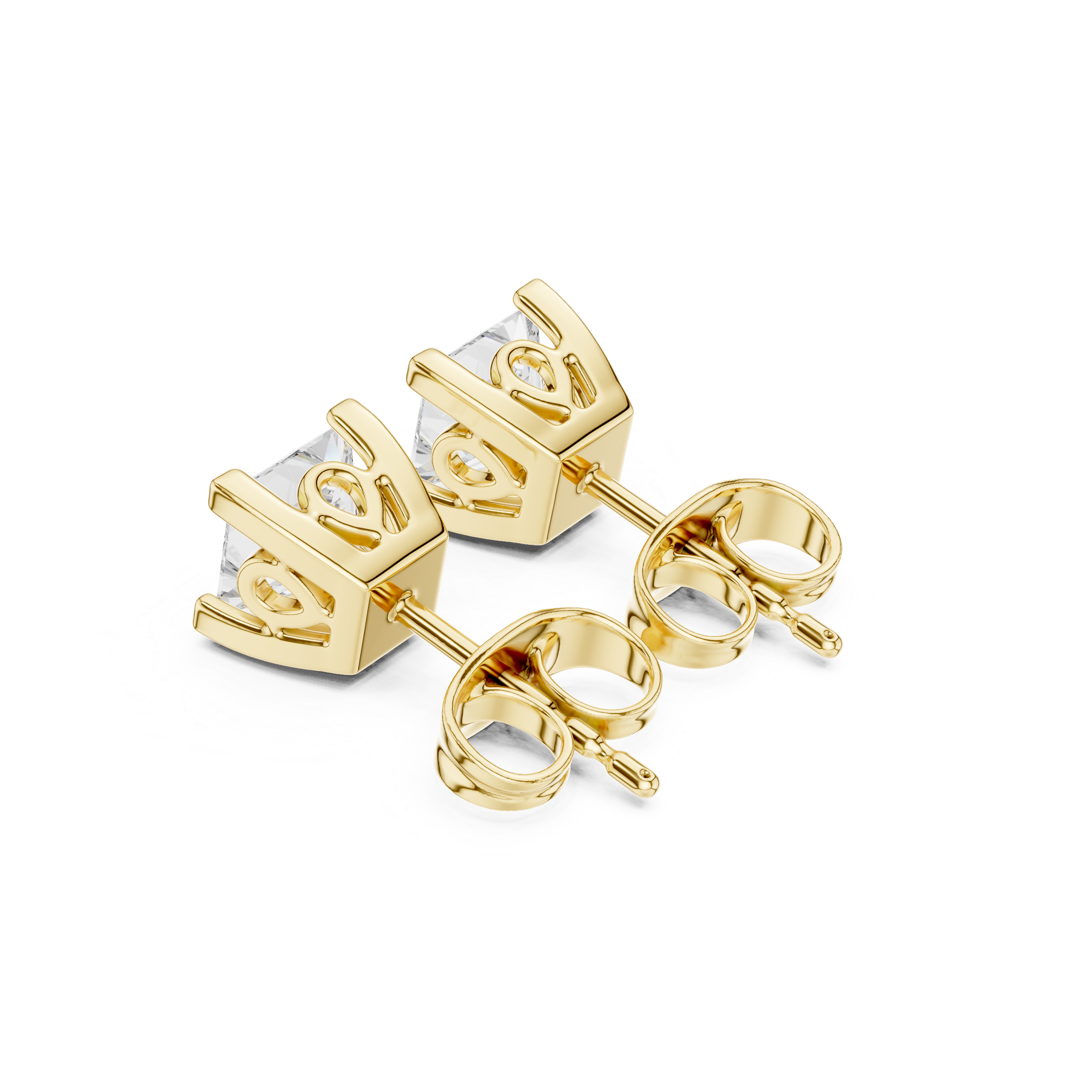 Princess Cut Diamond Solitaire Four Prong Classic Stud Earrings