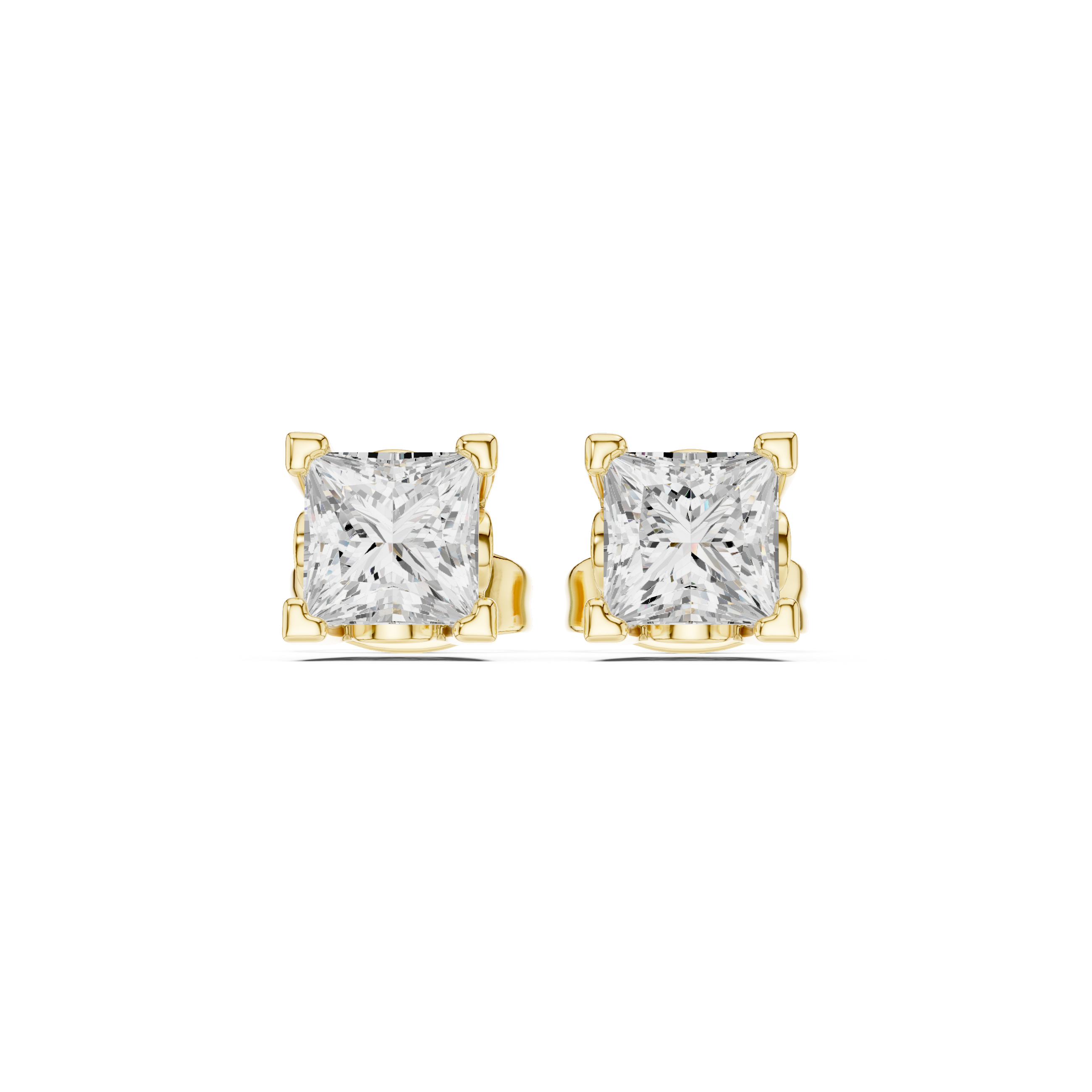 Princess Cut Diamond Solitaire Four Prong Classic Stud Earrings