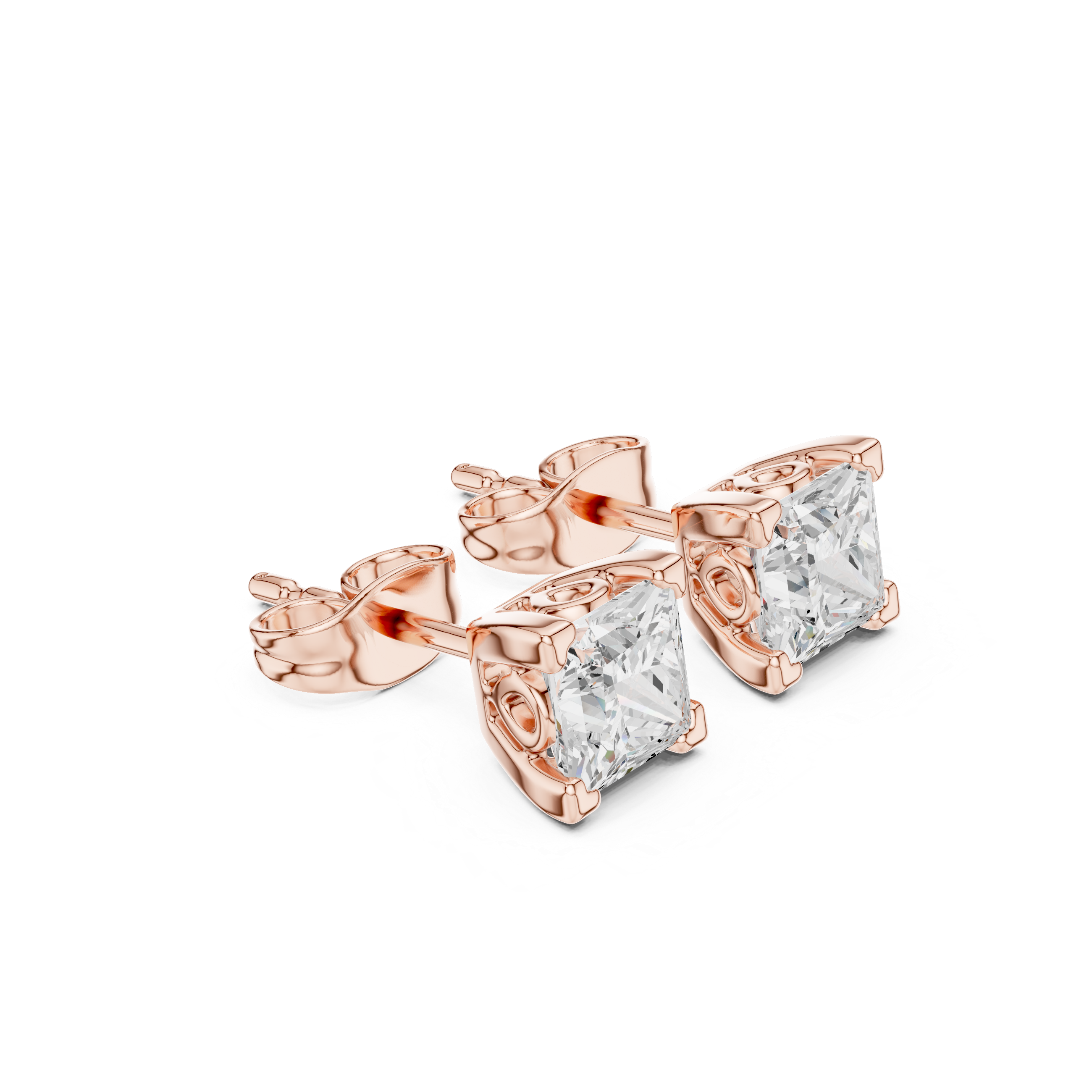 Princess Cut Diamond Four Prong Classic Stud Earrings