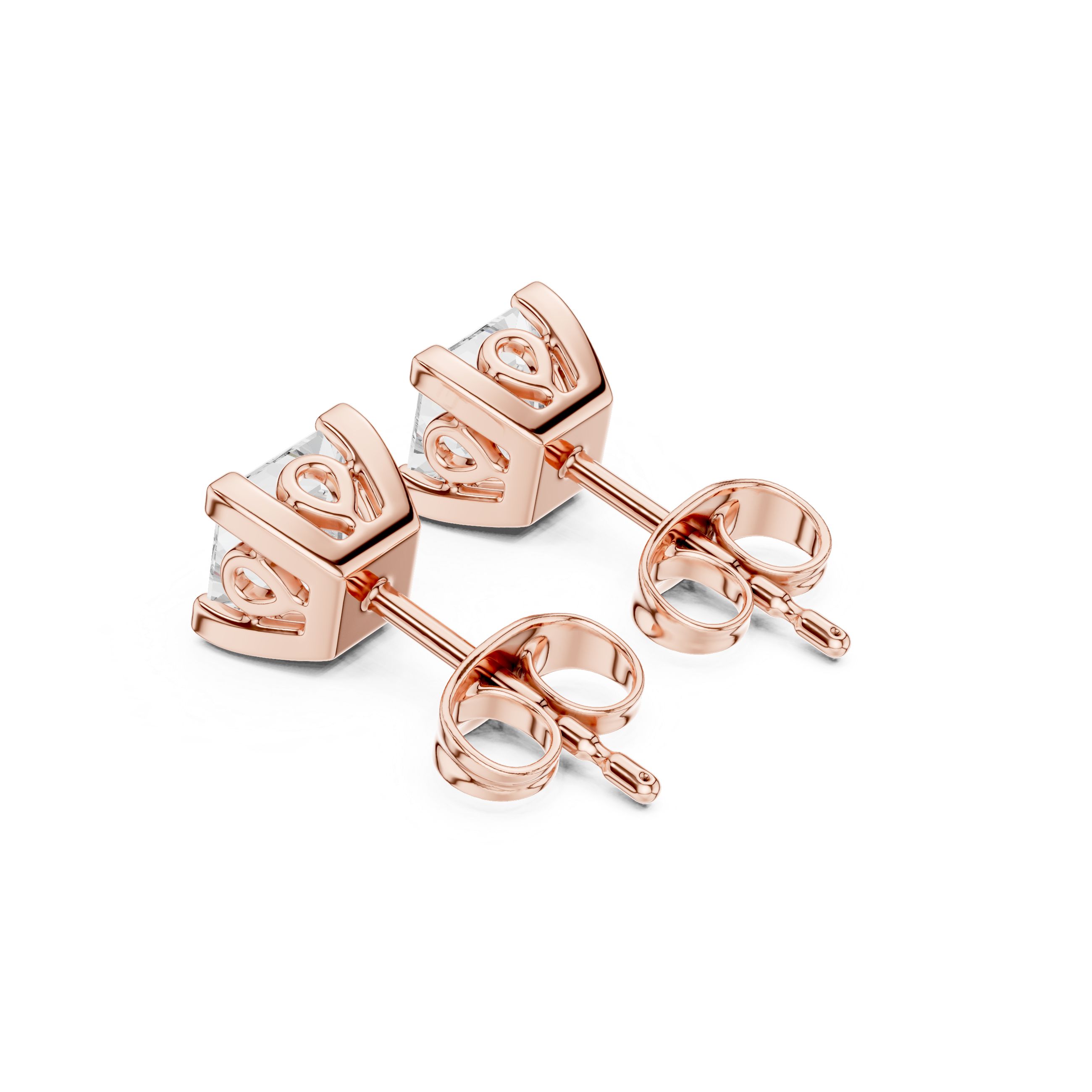 Princess Cut Diamond Four Prong Classic Stud Earrings