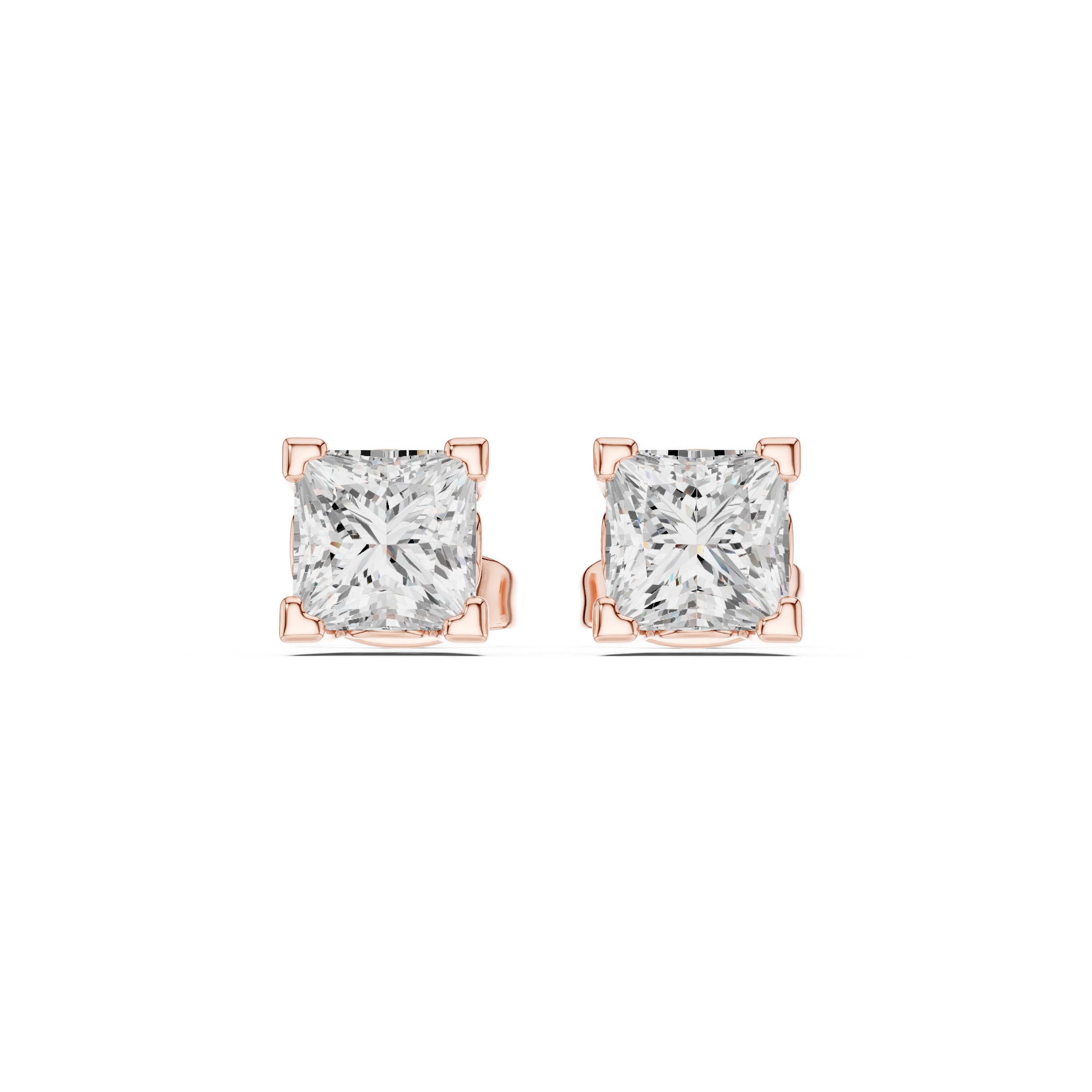 Princess Cut Diamond Four Prong Classic Stud Earrings
