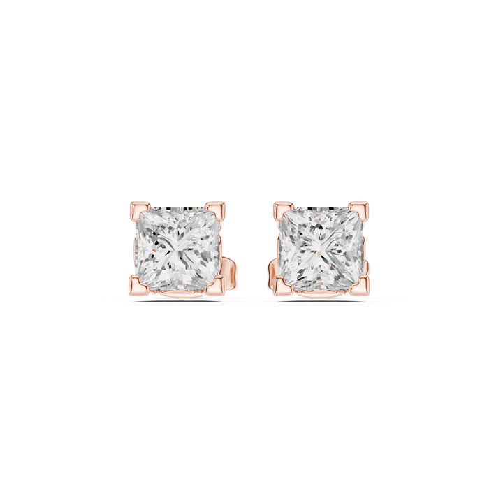 Princess Cut Diamond Four Prong Classic Stud Earrings