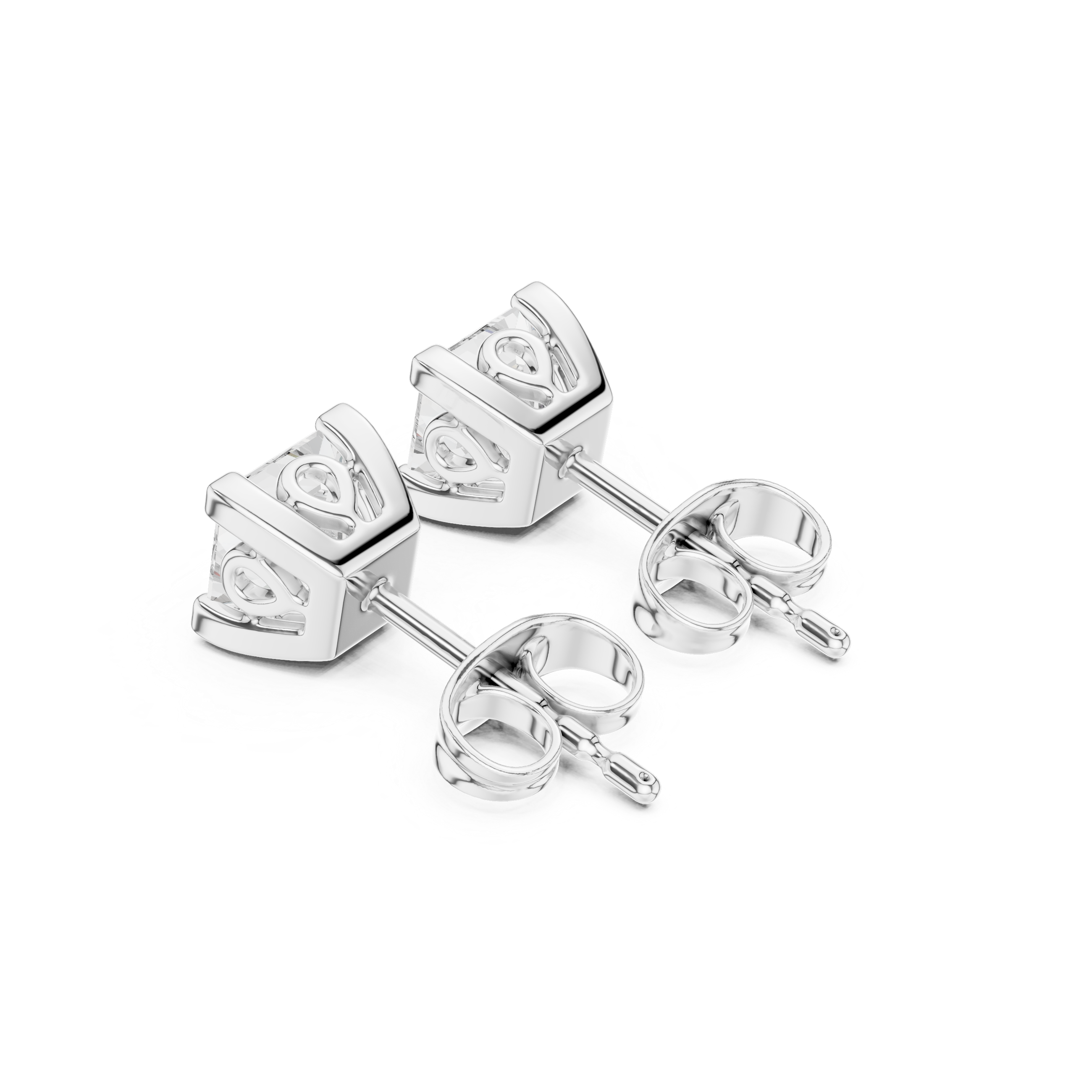 Princess Cut Diamond Four Prong Classic Stud Earrings