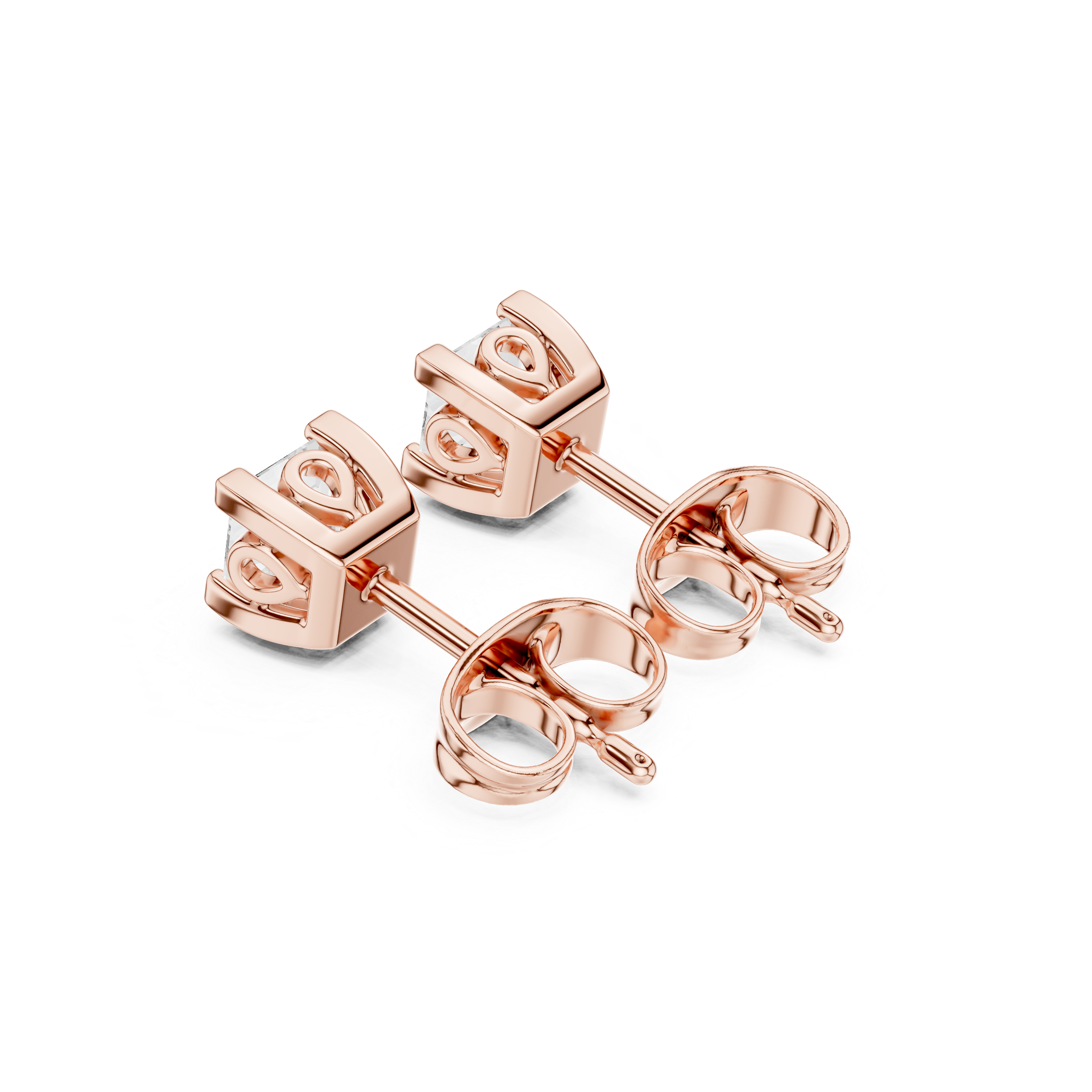 Princess Cut Diamond Solitaire Four Prong Classic Stud Earrings