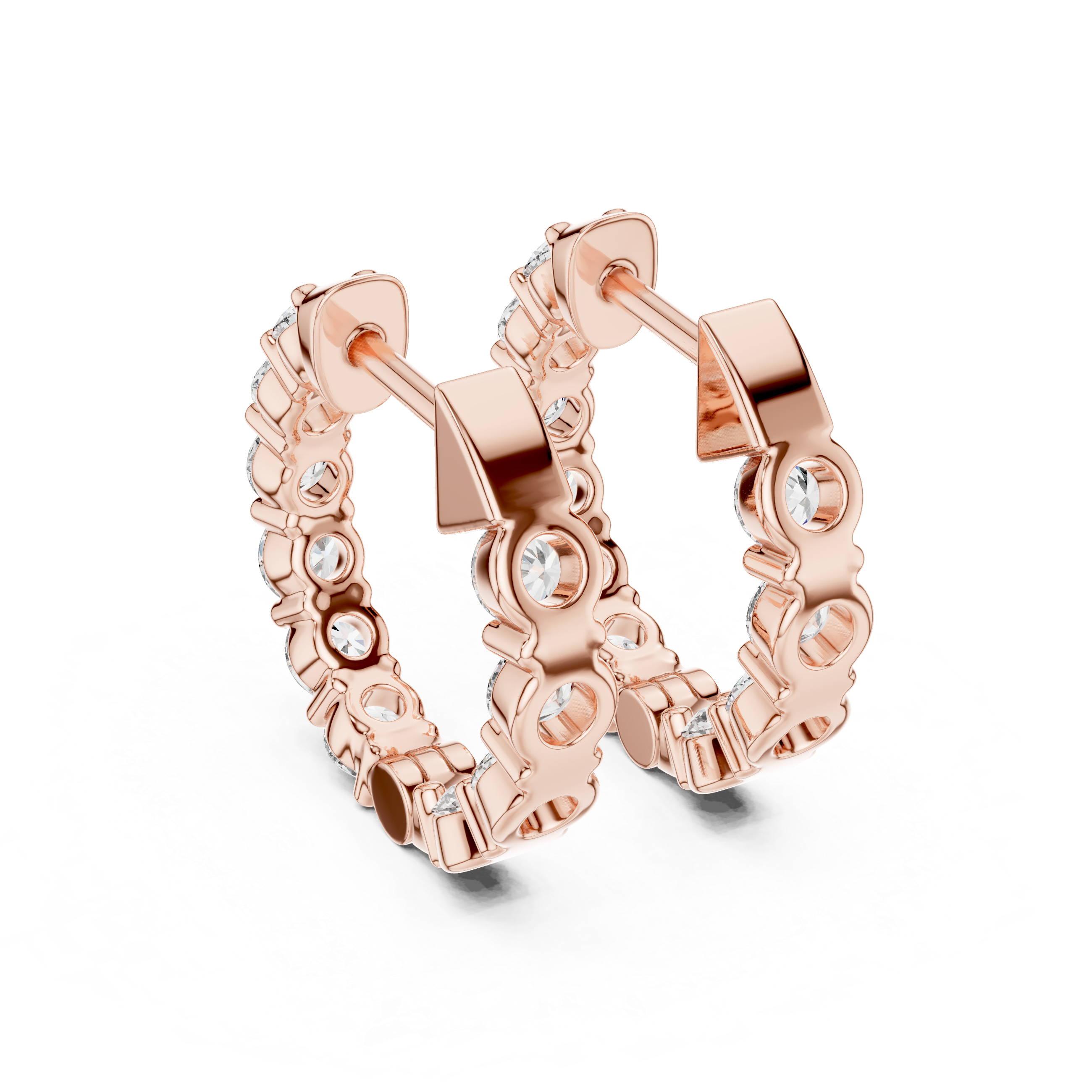 Round Brilliant Diamond Inside Out Hoop Earrings Classic Pavé Line