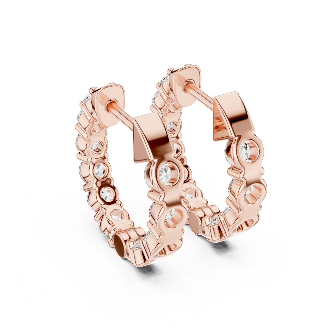 Round Brilliant Diamond Inside Out Hoop Earrings Classic Pavé Line