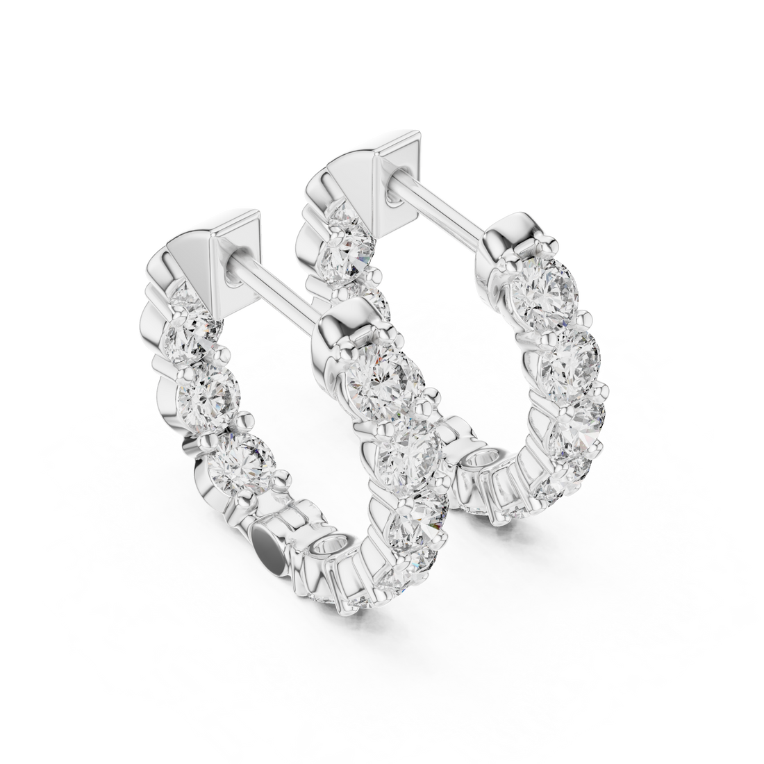 Round Brilliant Diamond Inside Out Hoop Earrings Classic Pavé Line