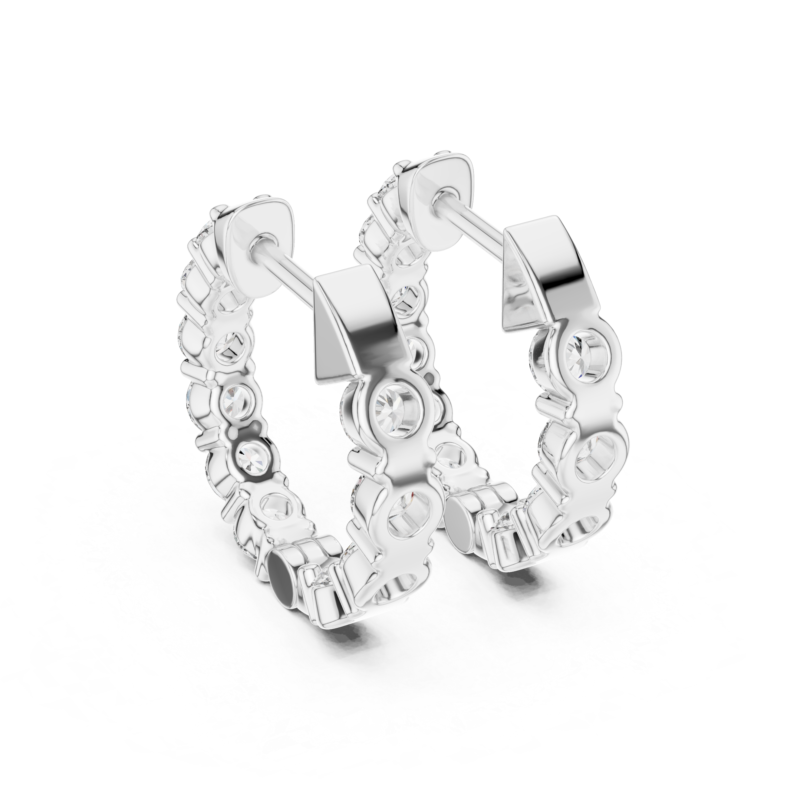 Round Brilliant Diamond Inside Out Hoop Earrings Classic Pavé Line