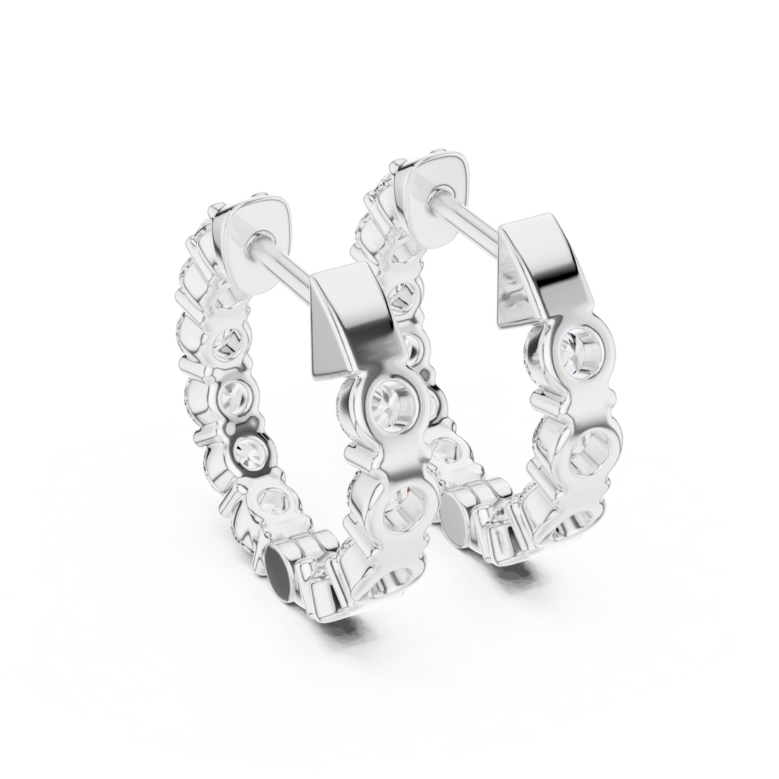 Round Brilliant Diamond Inside Out Hoop Earrings Classic Pavé Line