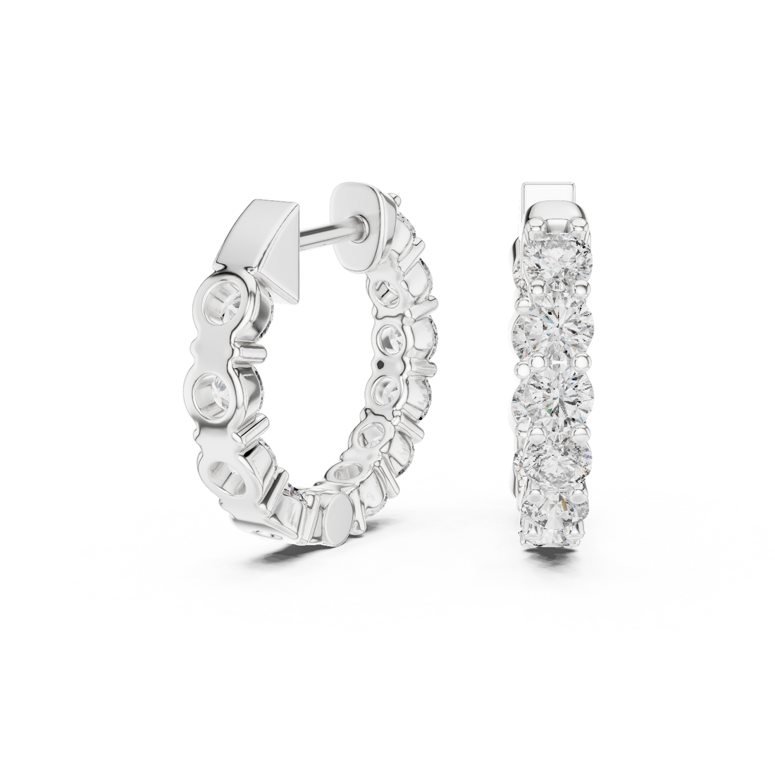 Round Brilliant Diamond Inside Out Hoop Earrings Classic Pavé Line