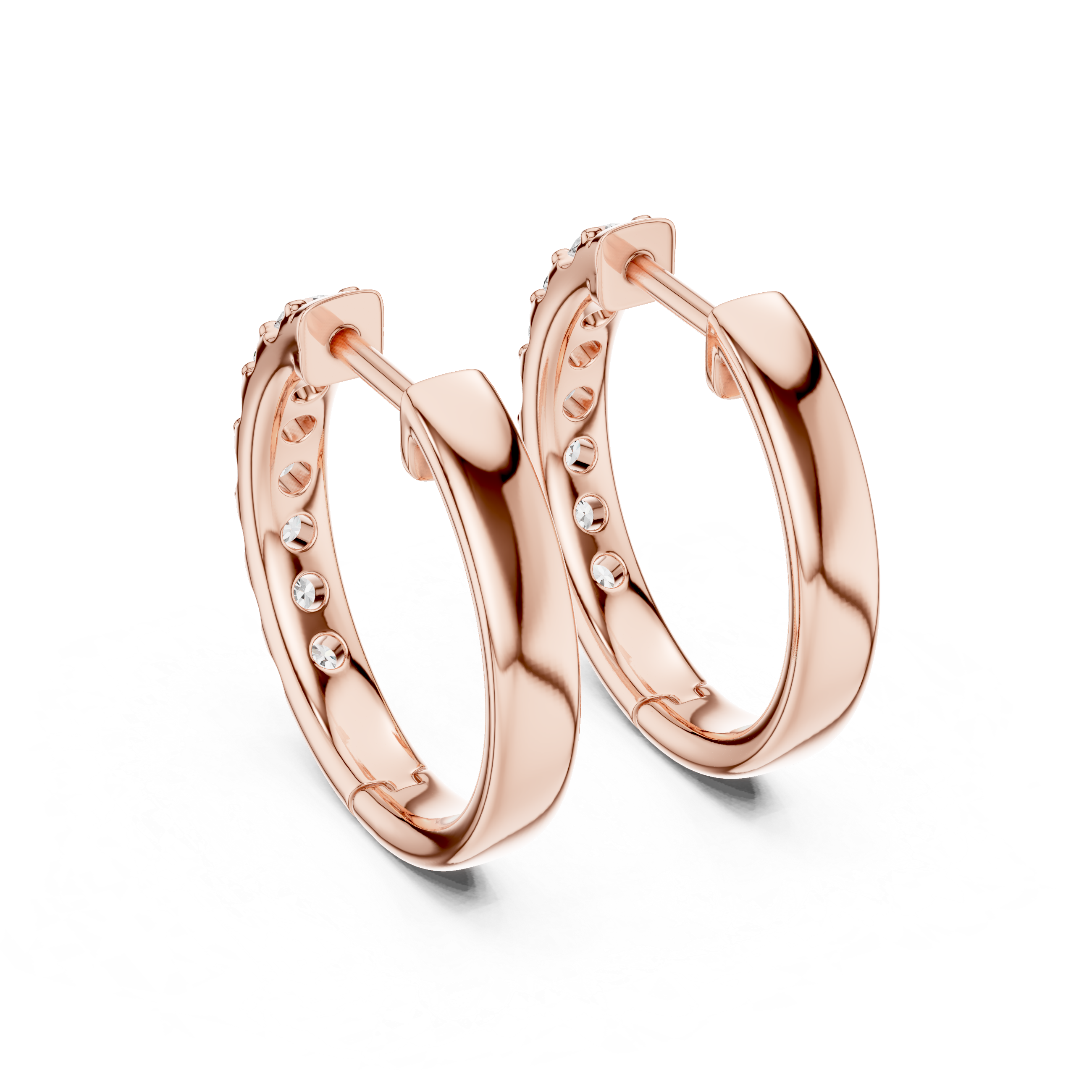 Round Brilliant Diamond Huggie Hoop Earrings Classic Channel Line