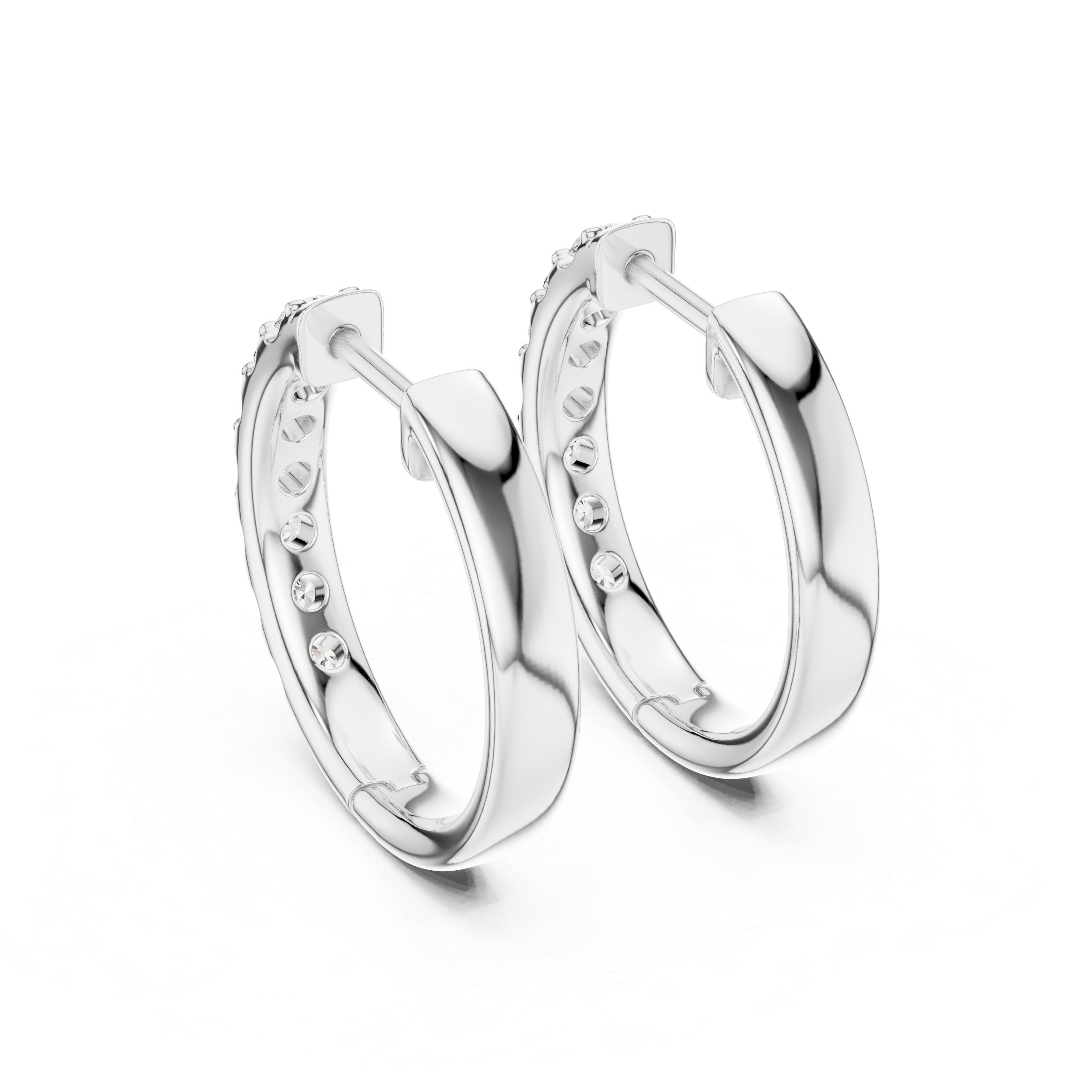 Round Brilliant Diamond Huggie Hoop Earrings Classic Channel Line