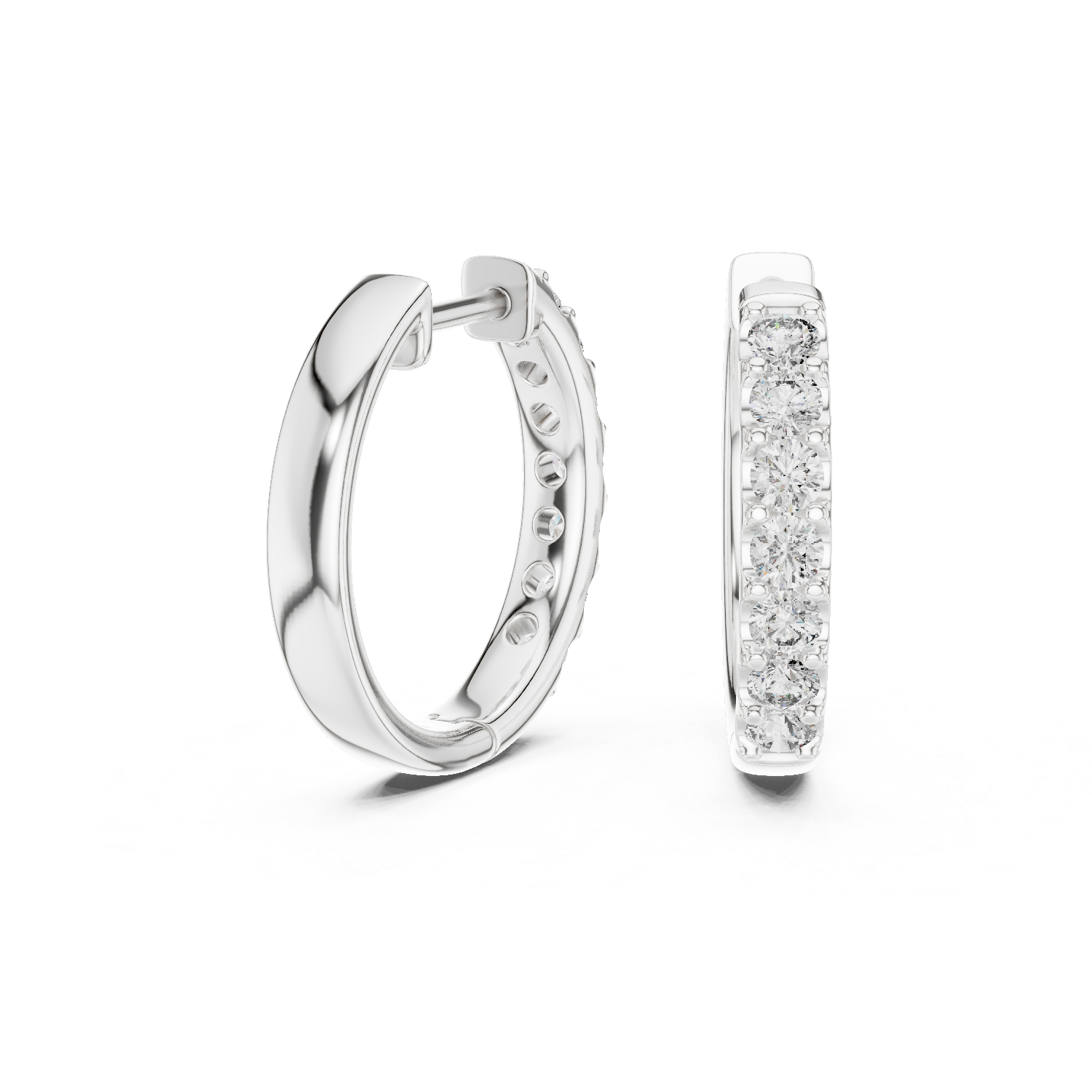 Round Brilliant Diamond Huggie Hoop Earrings Classic Channel Line