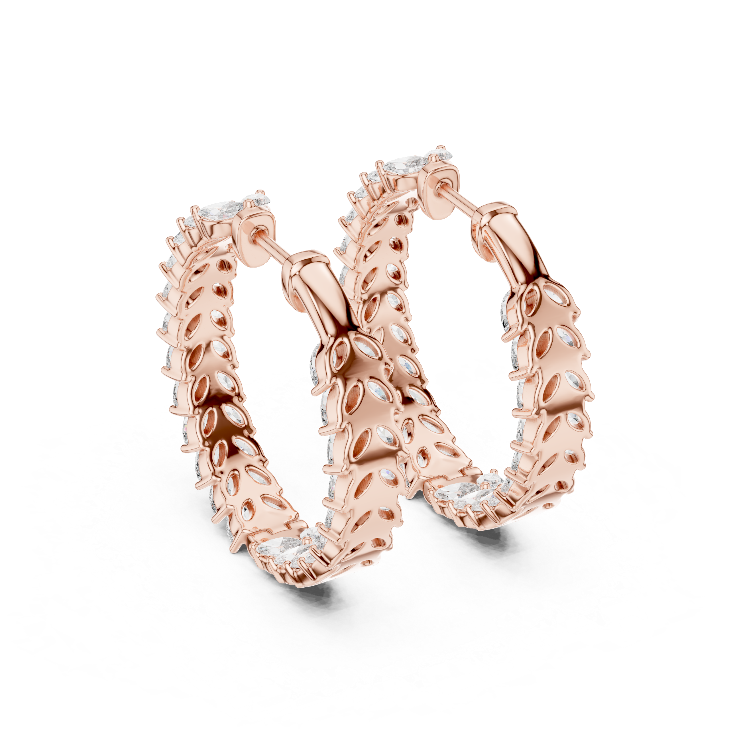 Marquise Cut Diamond Chevron Hoop Earrings in Graduated Leaf Silhouette