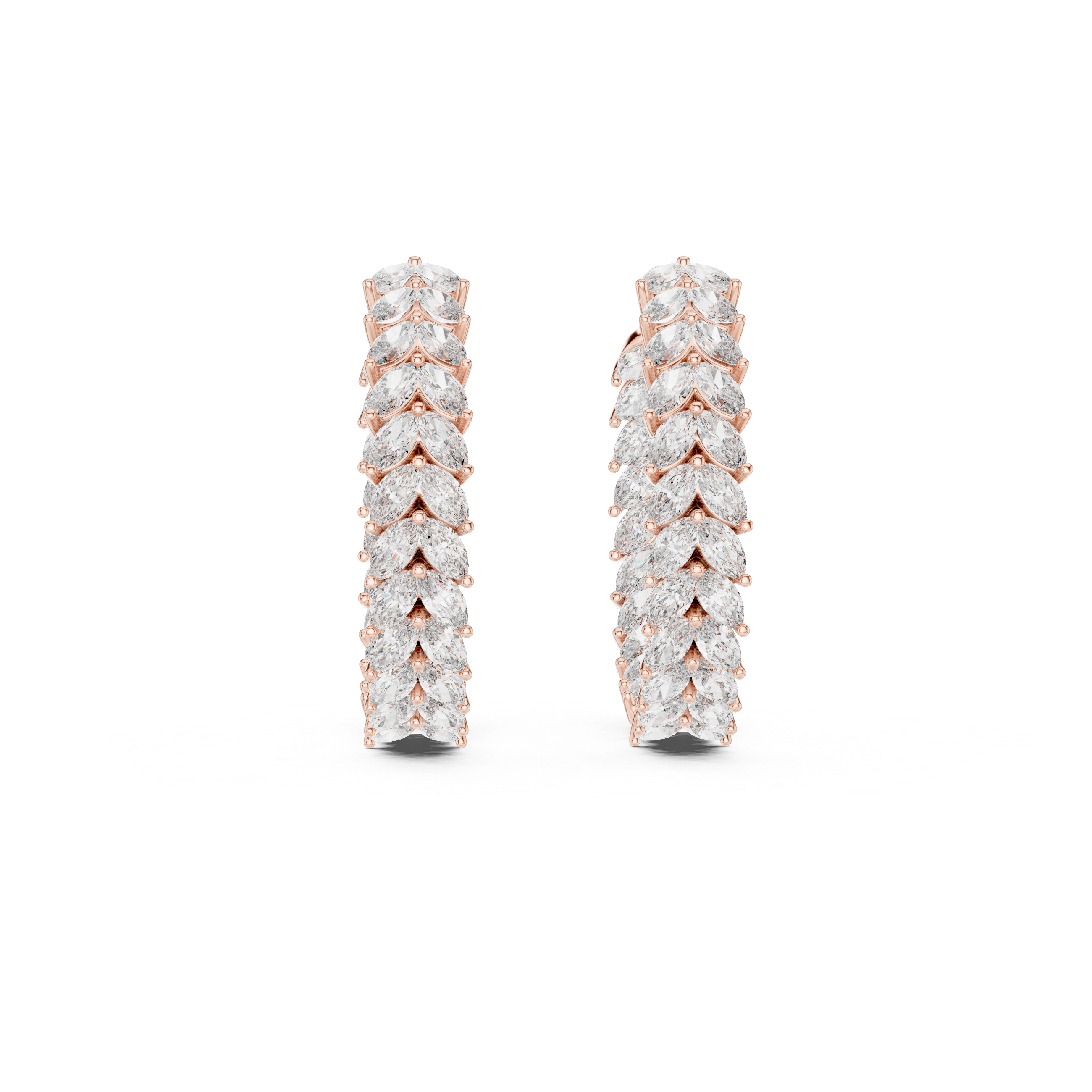 Marquise Cut Diamond Chevron Hoop Earrings in Graduated Leaf Silhouette