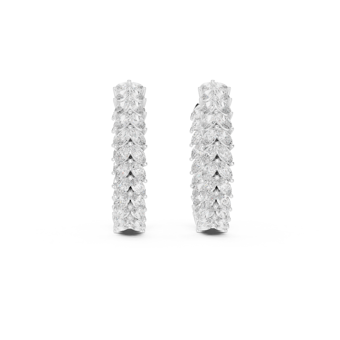 Marquise Cut Diamond Chevron Hoop Earrings in Graduated Leaf Silhouette