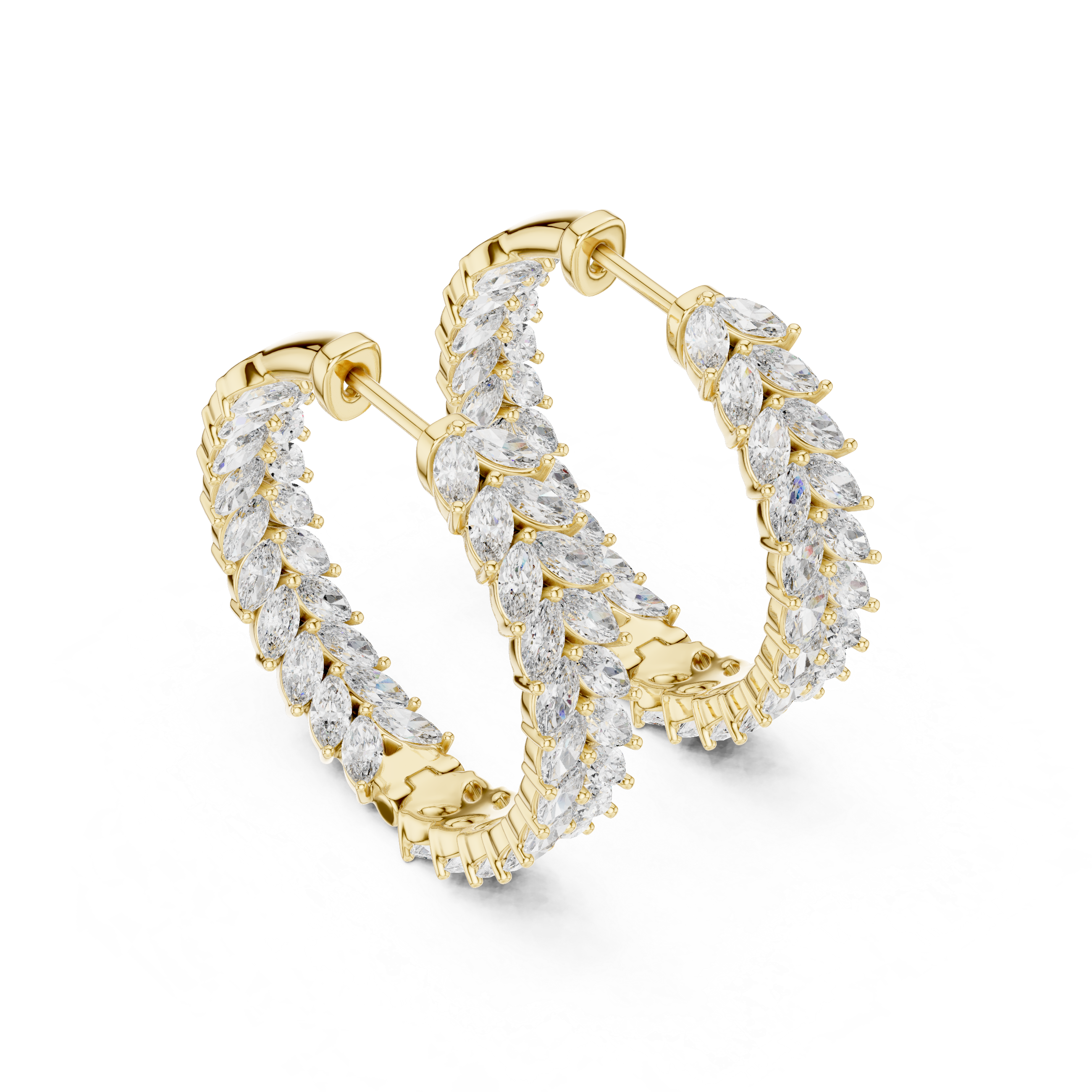 Marquise Cut Diamond Chevron Hoop Earrings in Graduated Leaf Silhouette