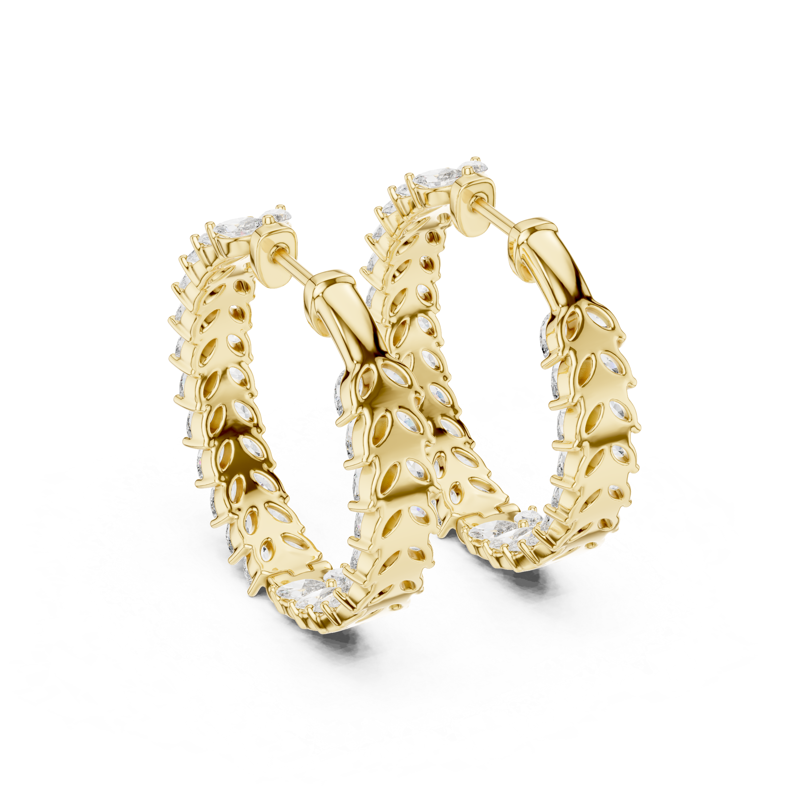 Marquise Cut Diamond Chevron Hoop Earrings in Graduated Leaf Silhouette