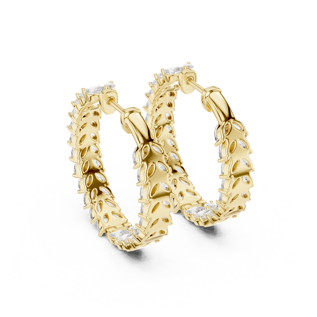 Marquise Cut Diamond Chevron Hoop Earrings in Graduated Leaf Silhouette