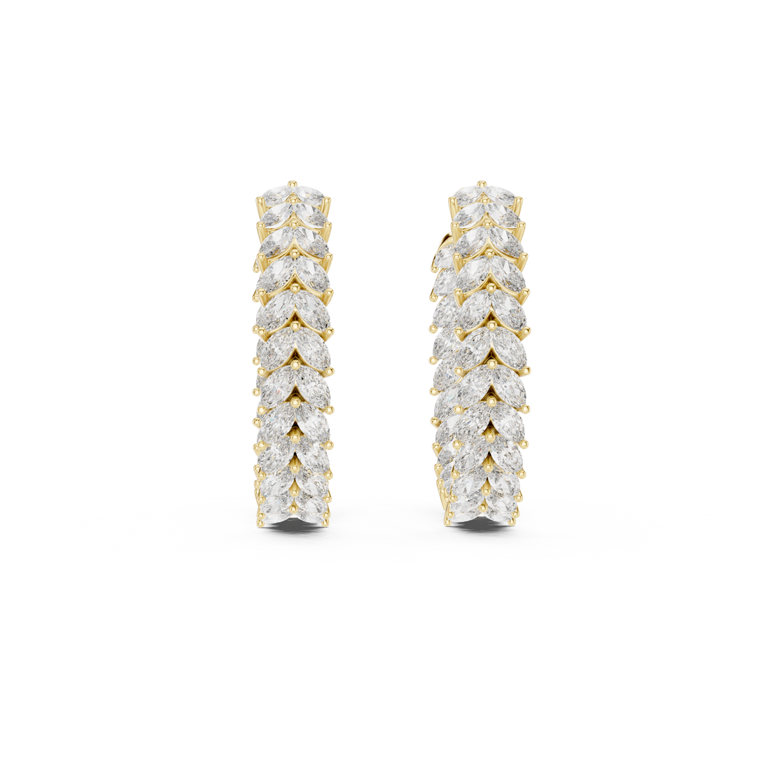 Marquise Cut Diamond Chevron Hoop Earrings in Graduated Leaf Silhouette