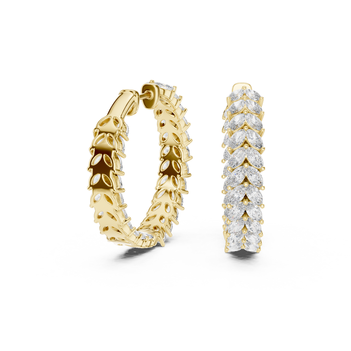 Marquise Cut Diamond Chevron Hoop Earrings in Graduated Leaf Silhouette