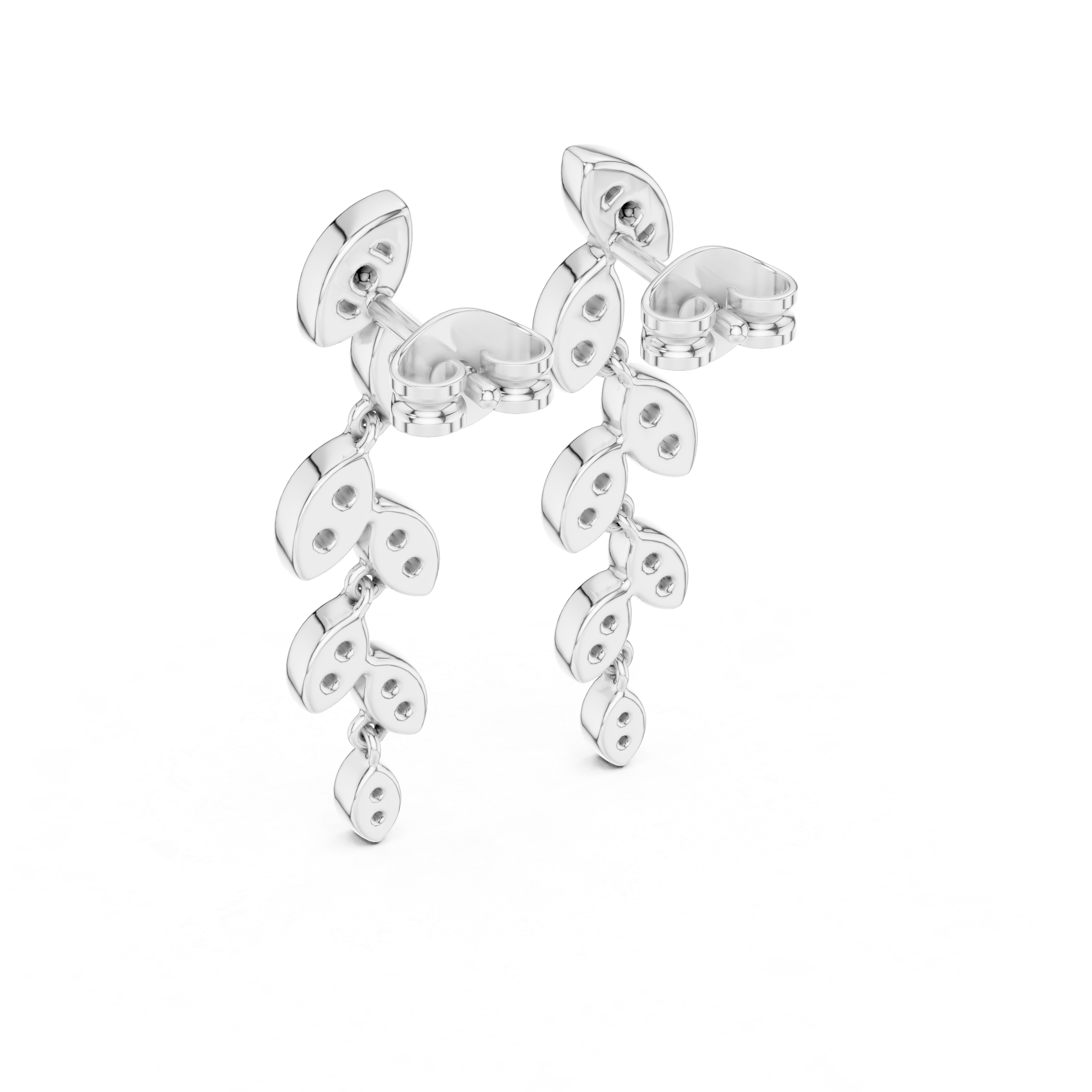 Round Cut Diamond Leaf Motif Cascading Drop Earrings with Pavé Setting