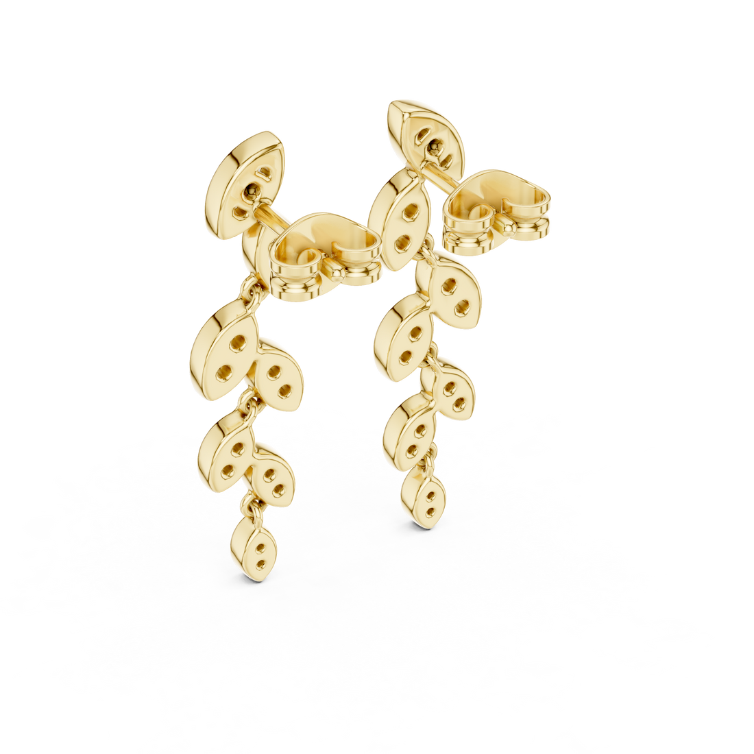 Round Cut Diamond Leaf Motif Cascading Drop Earrings with Pavé Setting