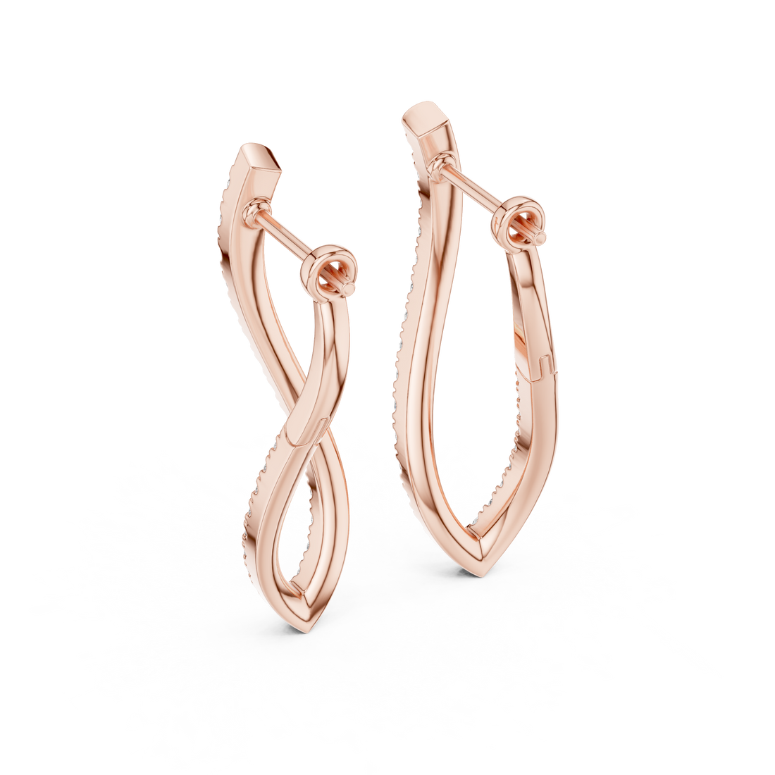 Round Cut Diamond Open Teardrop Twist Drop Earrings with Pavé Brilliance