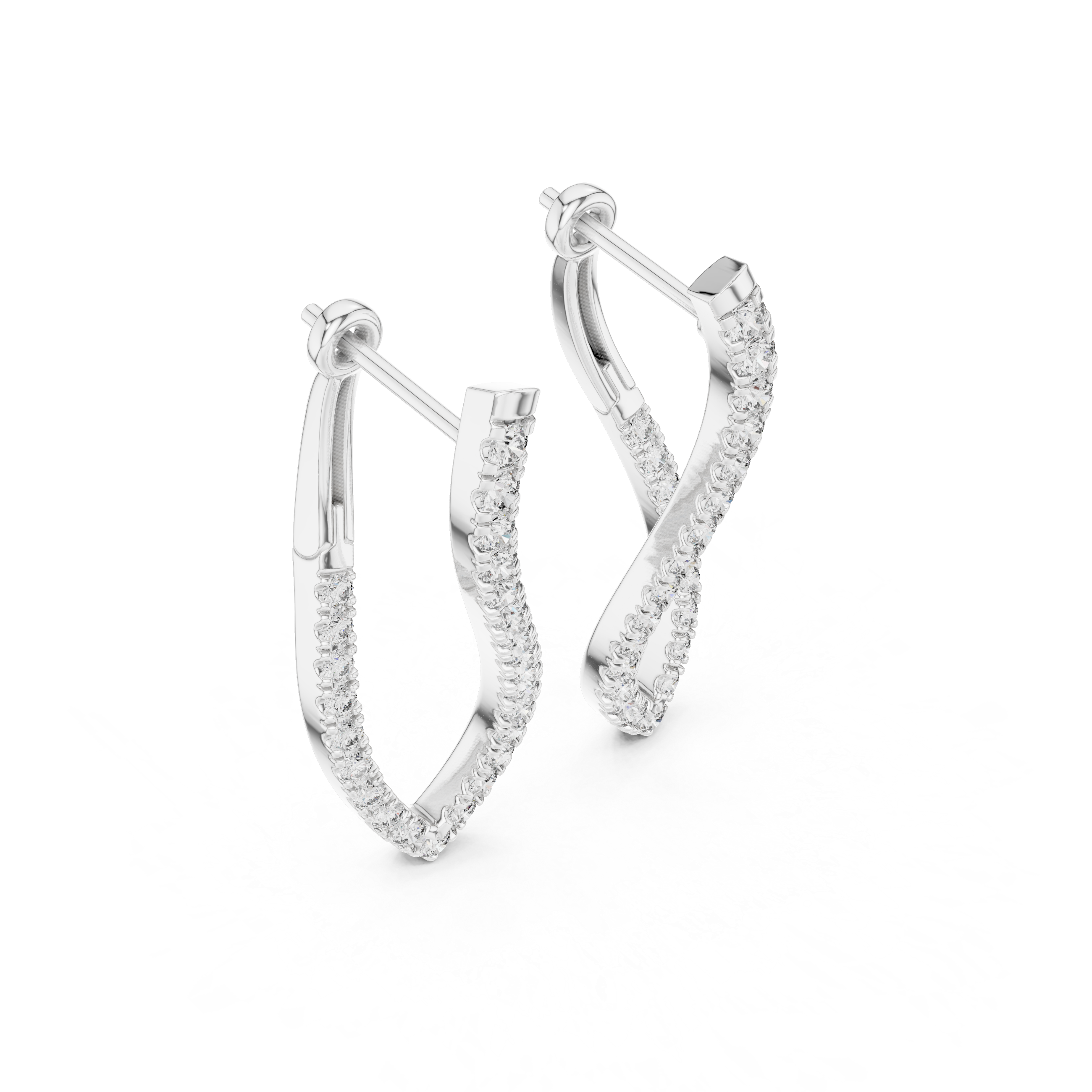 Round Cut Diamond Open Teardrop Twist Drop Earrings with Pavé Brilliance