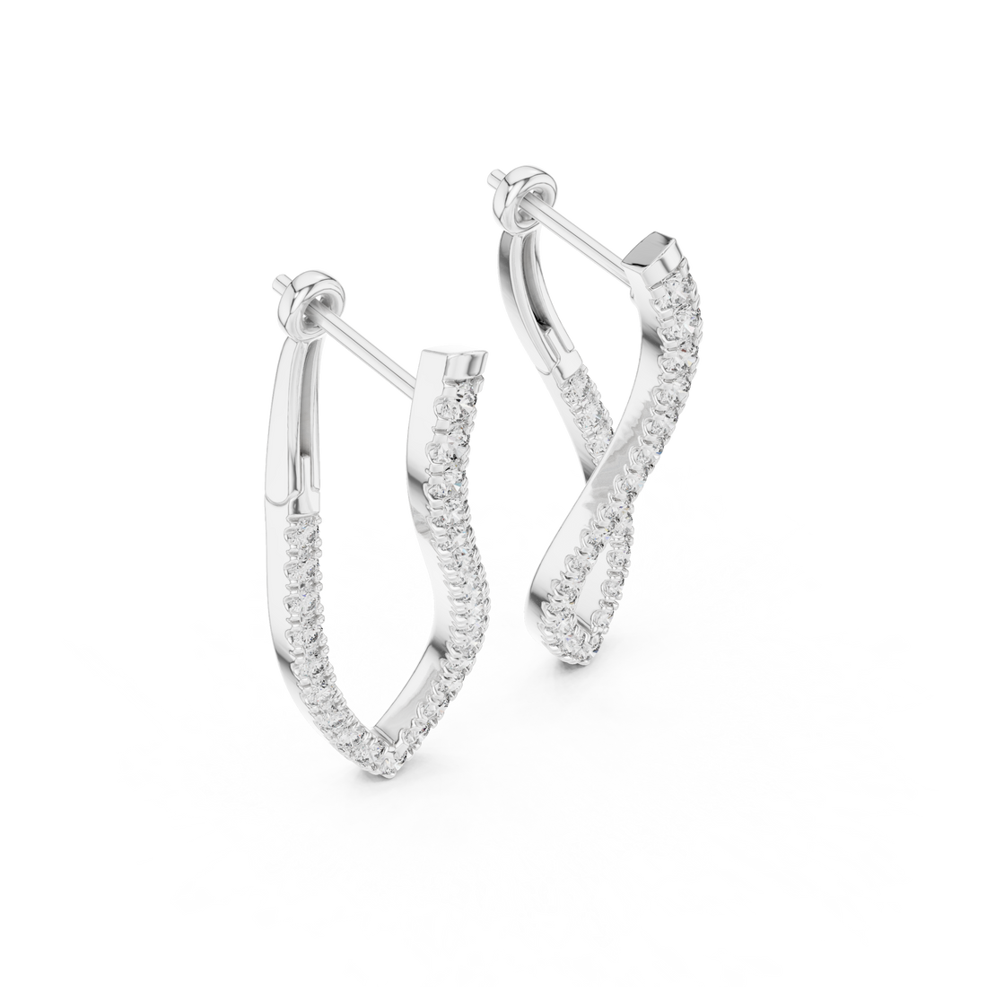 Round Cut Diamond Open Teardrop Twist Drop Earrings with Pavé Brilliance