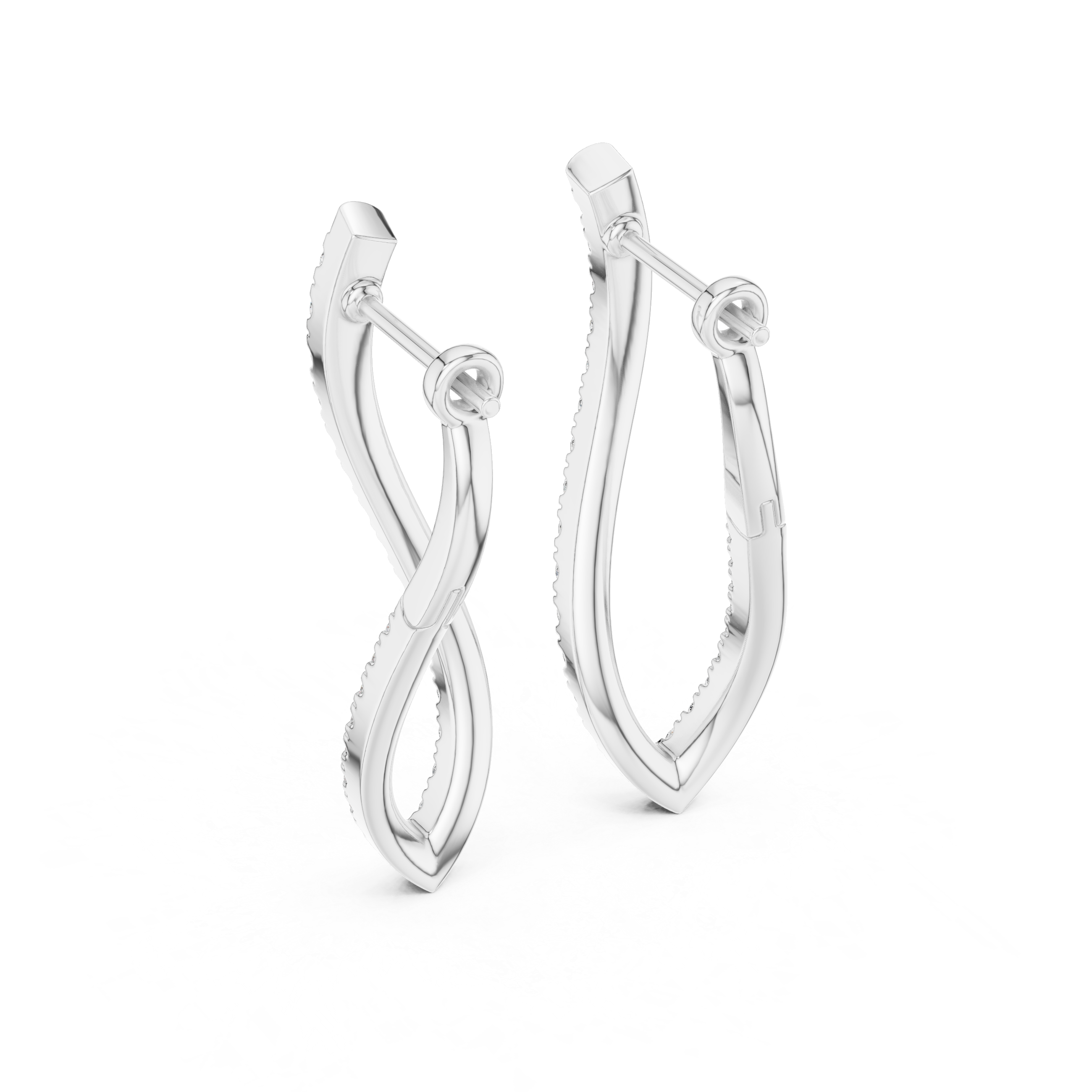 Round Cut Diamond Open Teardrop Twist Drop Earrings with Pavé Brilliance