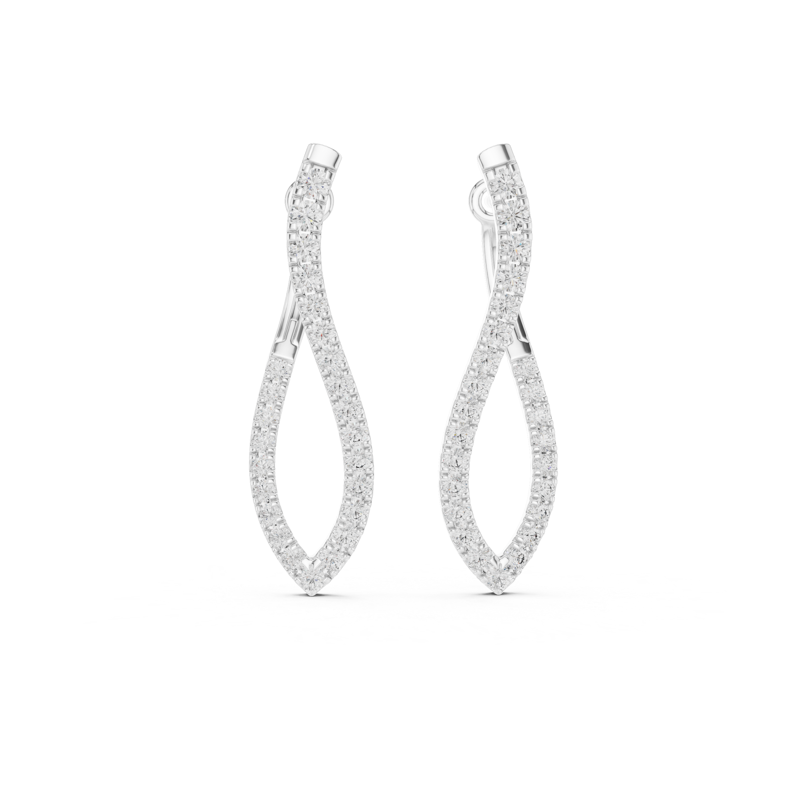 Round Cut Diamond Open Teardrop Twist Drop Earrings with Pavé Brilliance