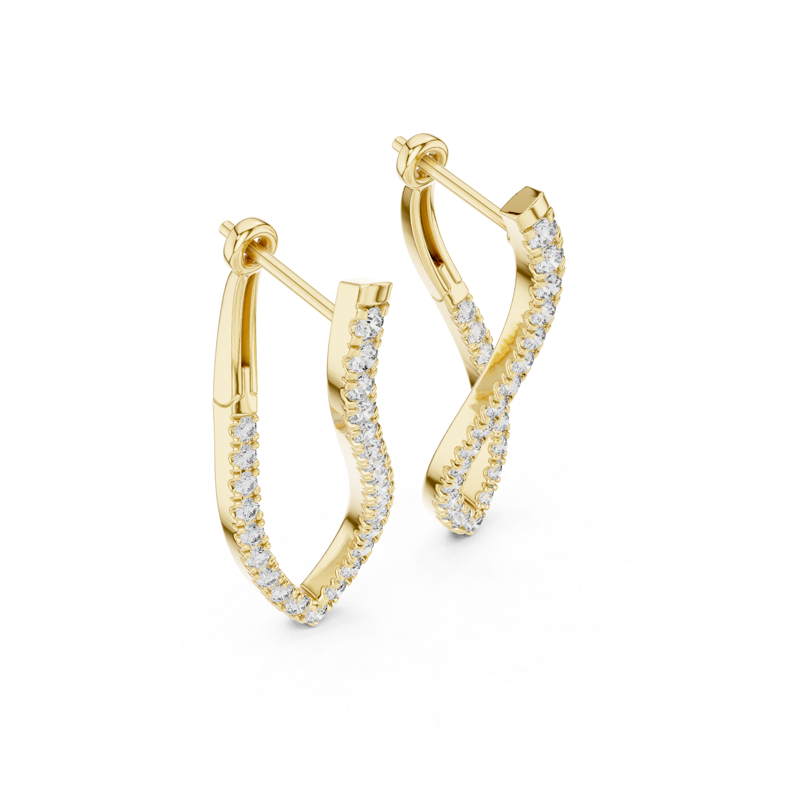 Round Cut Diamond Open Teardrop Twist Drop Earrings with Pavé Brilliance