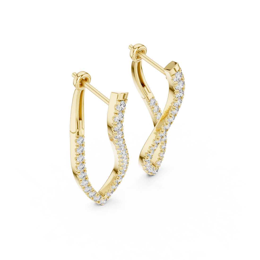 Round Cut Diamond Open Teardrop Twist Drop Earrings with Pavé Brilliance