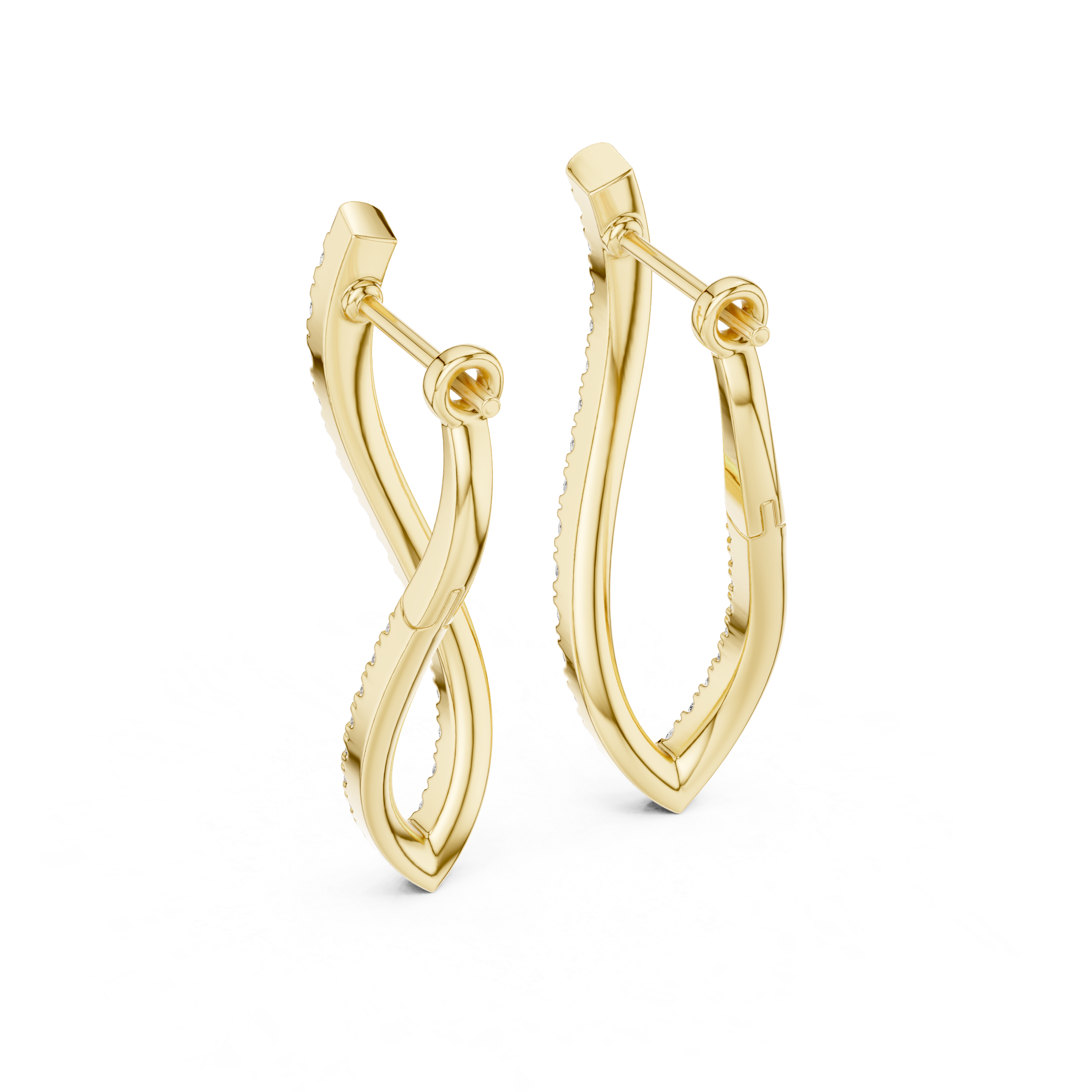 Round Cut Diamond Open Teardrop Twist Drop Earrings with Pavé Brilliance