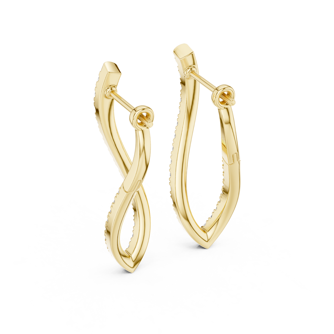 Round Cut Diamond Open Teardrop Twist Drop Earrings with Pavé Brilliance