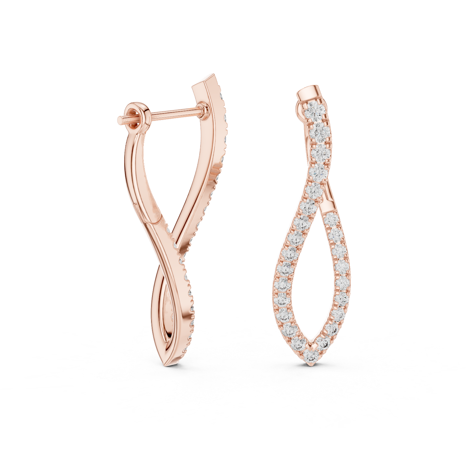 Round Cut Diamond Open Teardrop Twist Drop Earrings with Pavé Brilliance